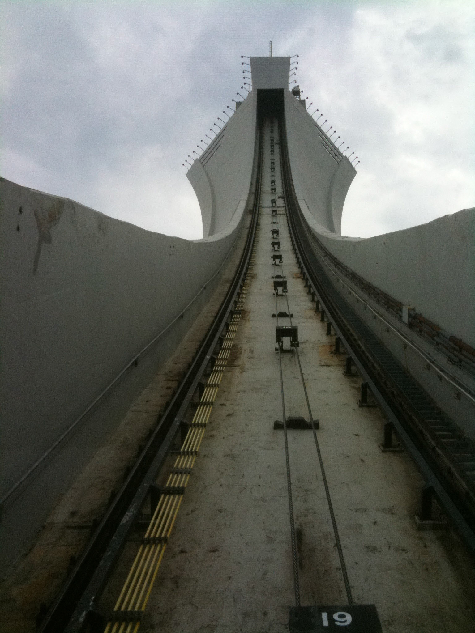 About to ascend the side of the Olympic Stadium tower