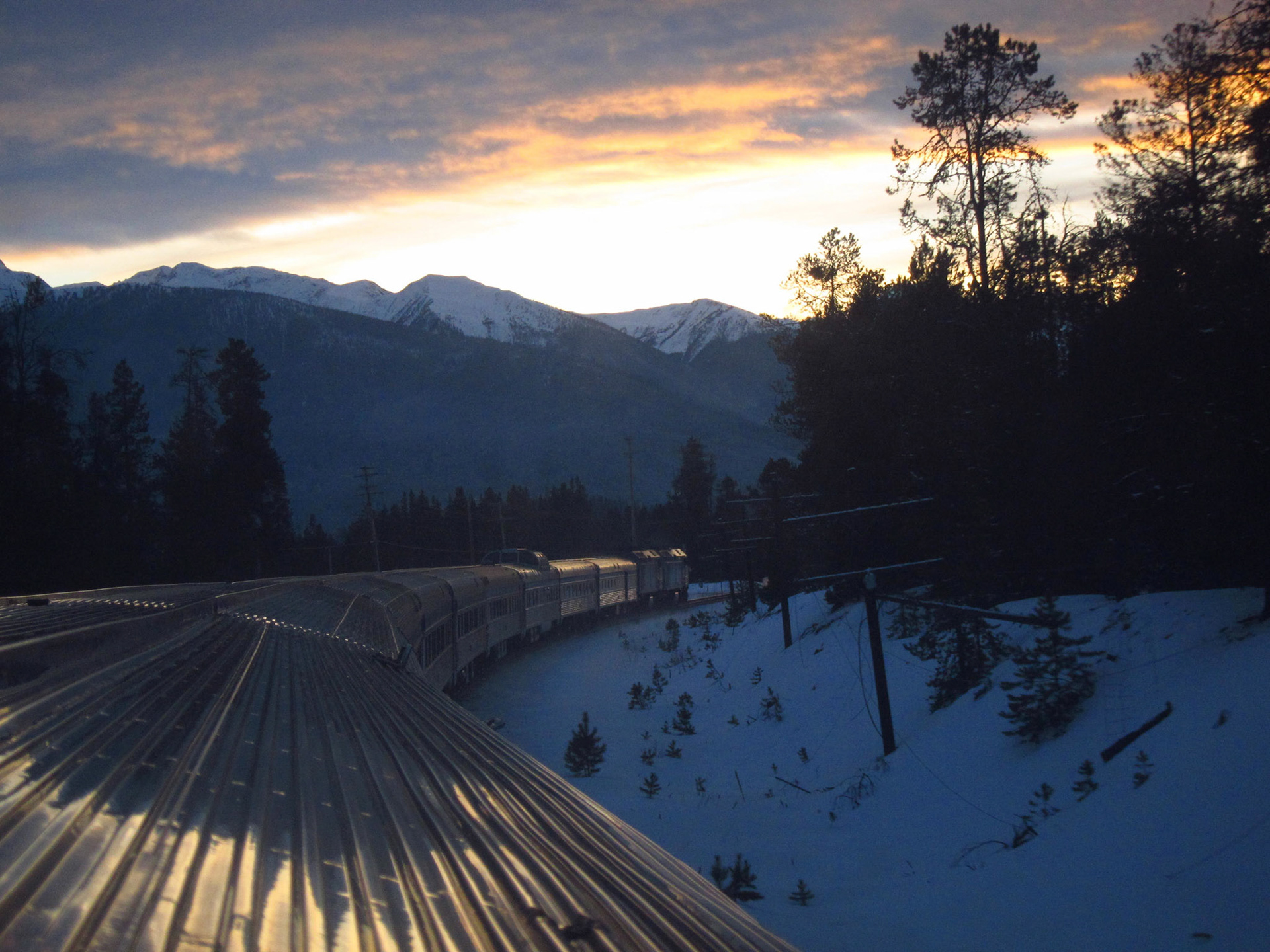 Absolutely breathtaking to watch The Canadian glide along through the forests and mountains as the sun starts to set