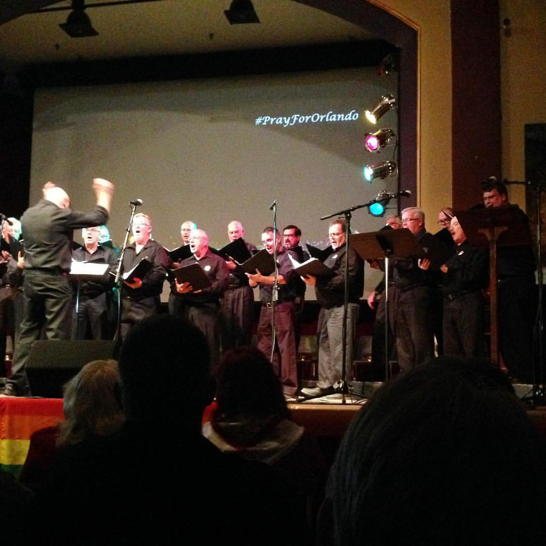 Another photo of Pride Men's Chorus London singing at #ldnont's vigil for #orlando. So honoured to be a part of this choir - the feeling of belonging and support of the #lgbt community means so much at a time like this. Coming together, we are all affirmi