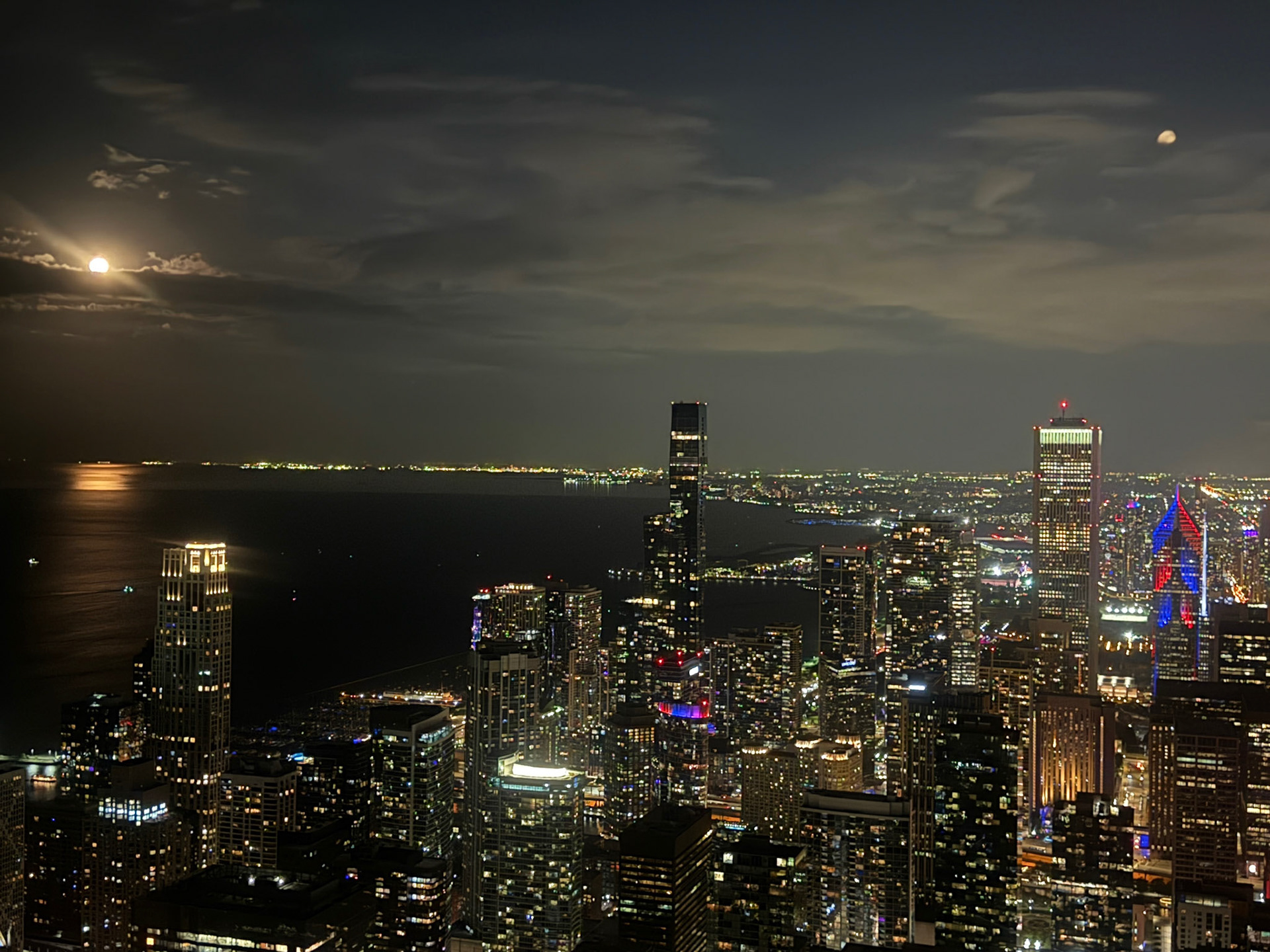 The Strawberry full moon was lighting up the sky over Lake Michigan