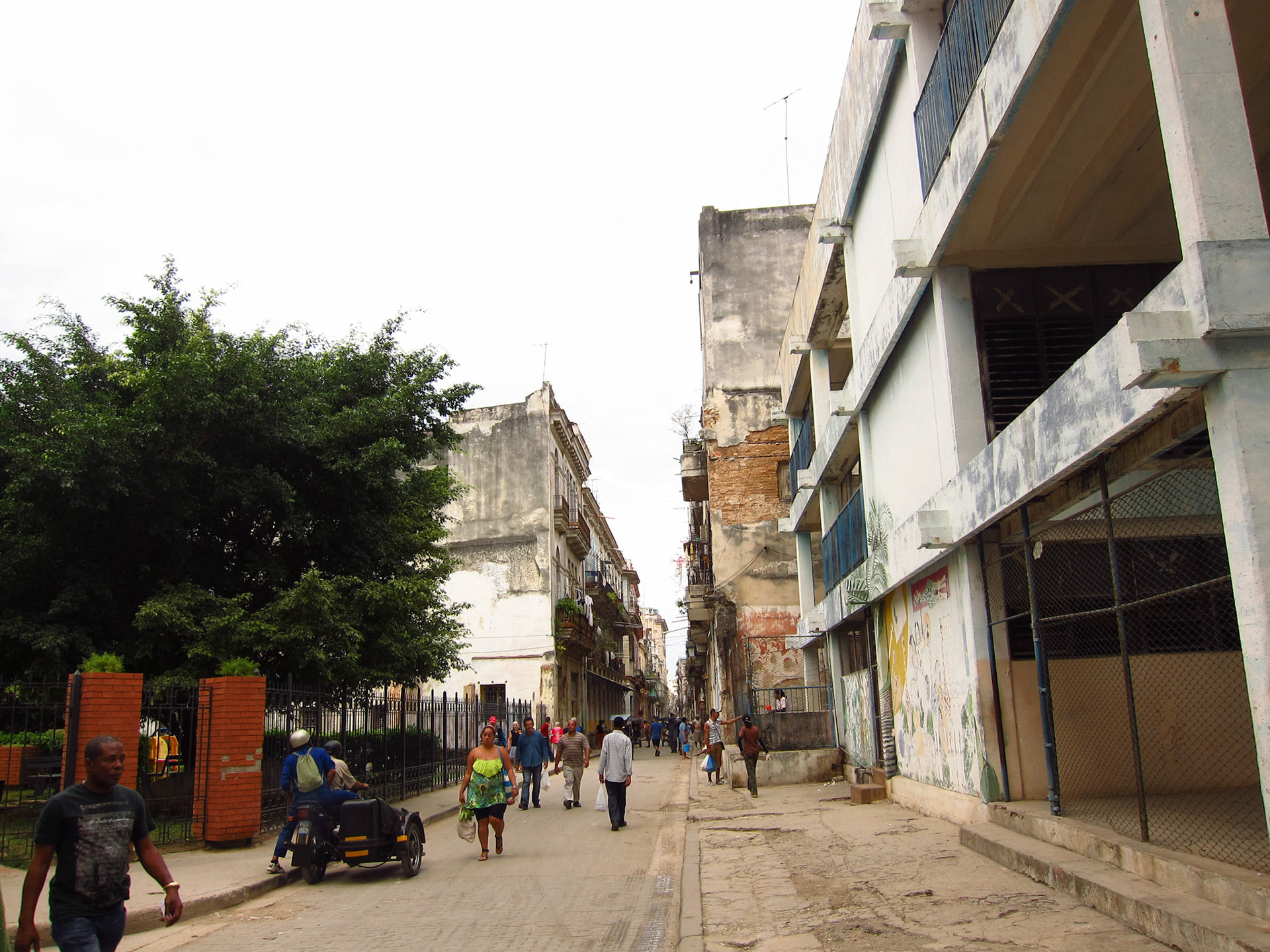 The urban scene in Havana - at right is a school