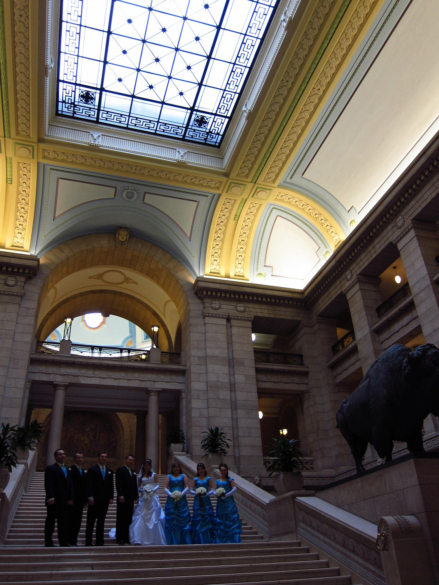 The impressive entrance of the Manitoba Legislature. If this is your wedding please contact "where is Andrew now?" for portrait package info