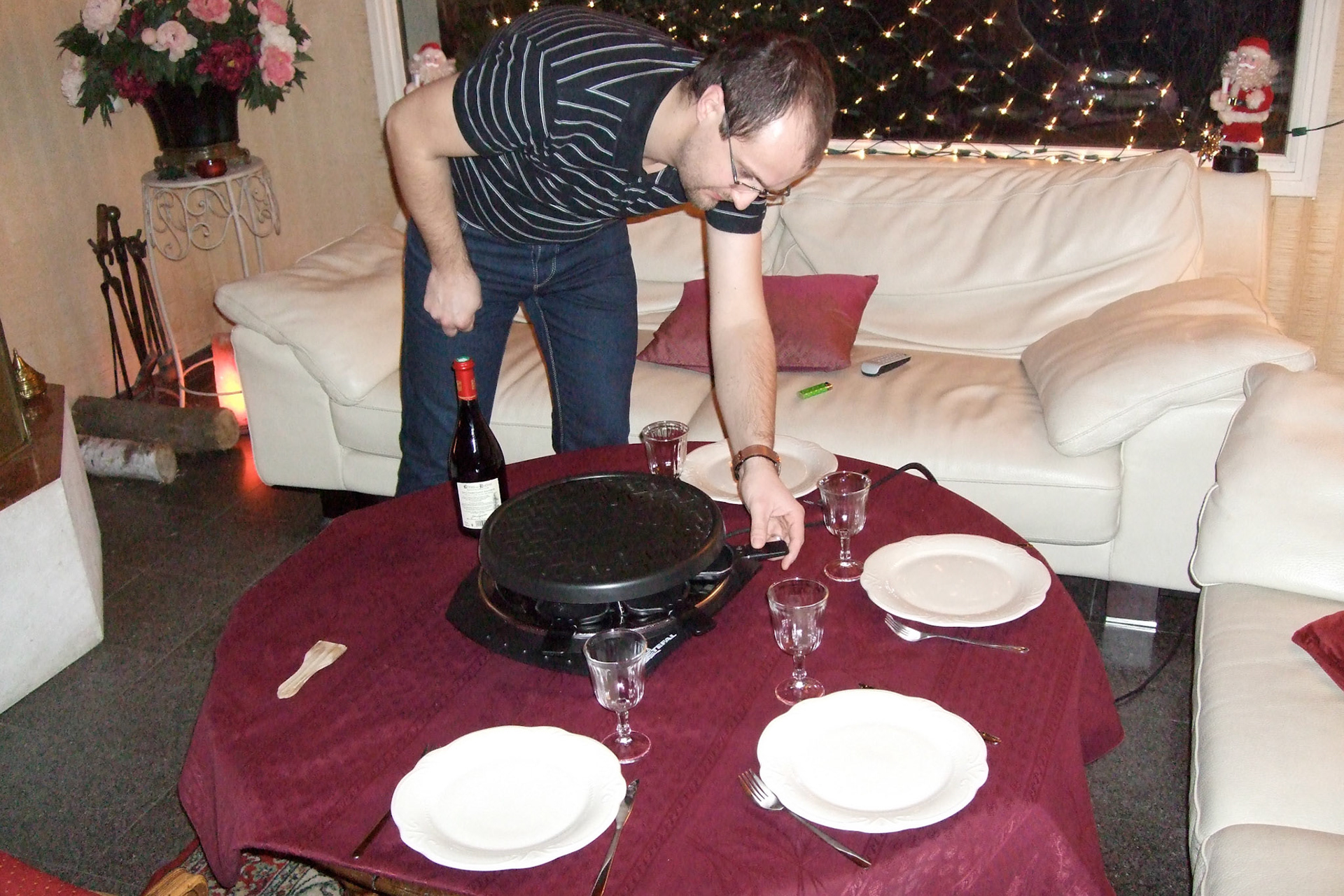 Jean-Baptiste (JB) prepared the raclette grill. Raclette is sort of like a different type of fondue.