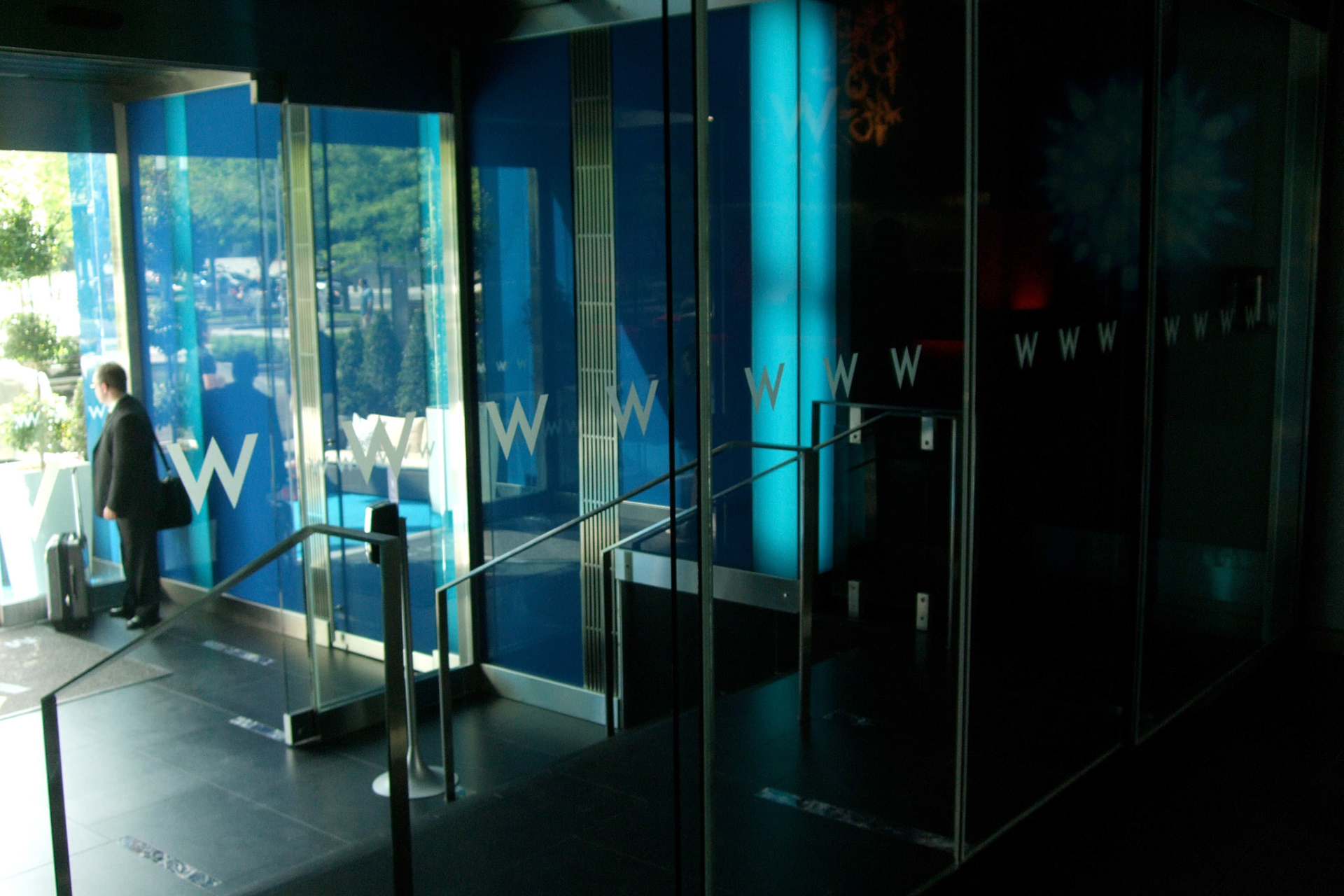 Through the front doors to the W hotel lobby
