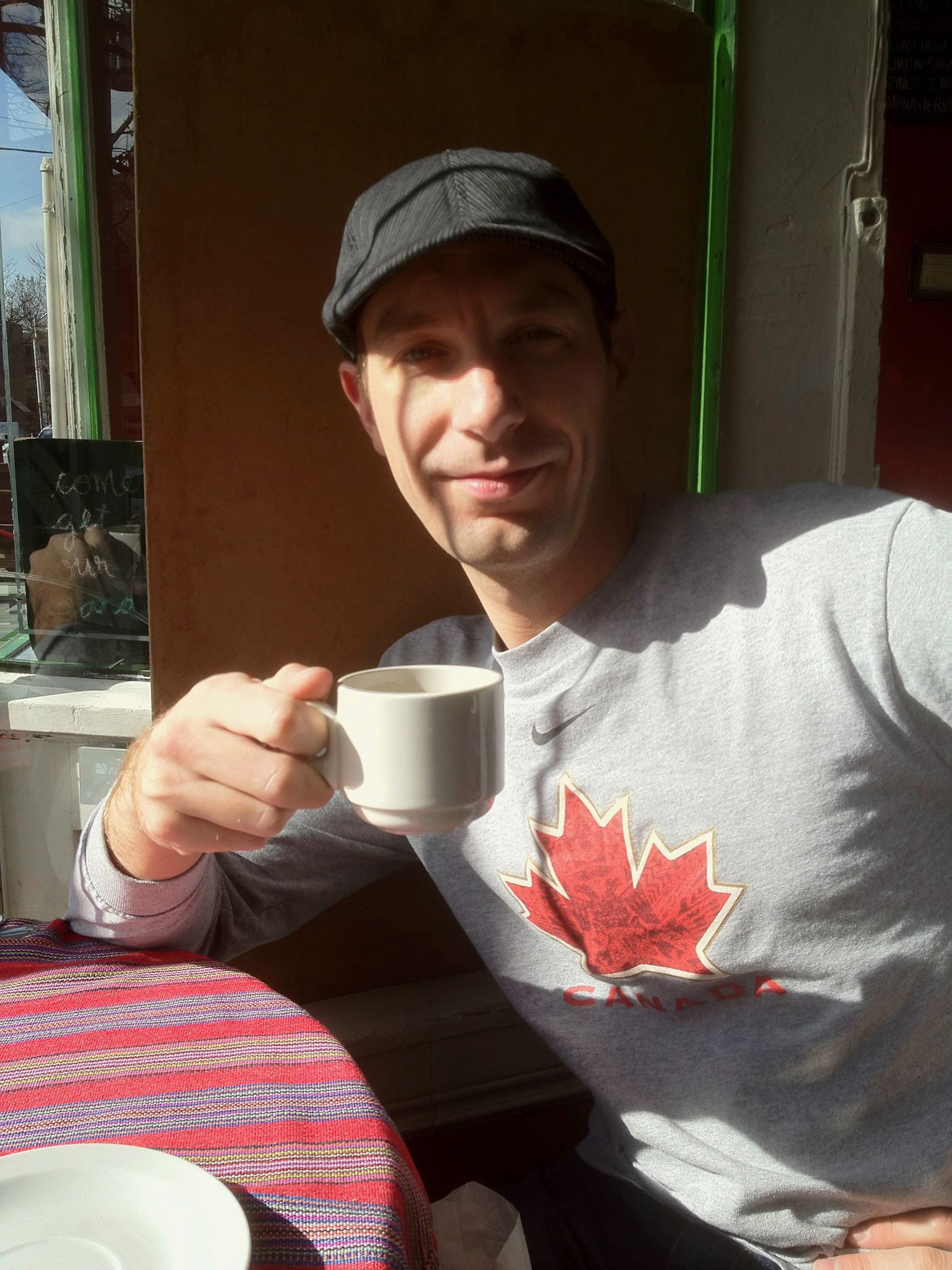 Enjoying coffee and a great morning chat at Cafe La Gaffe