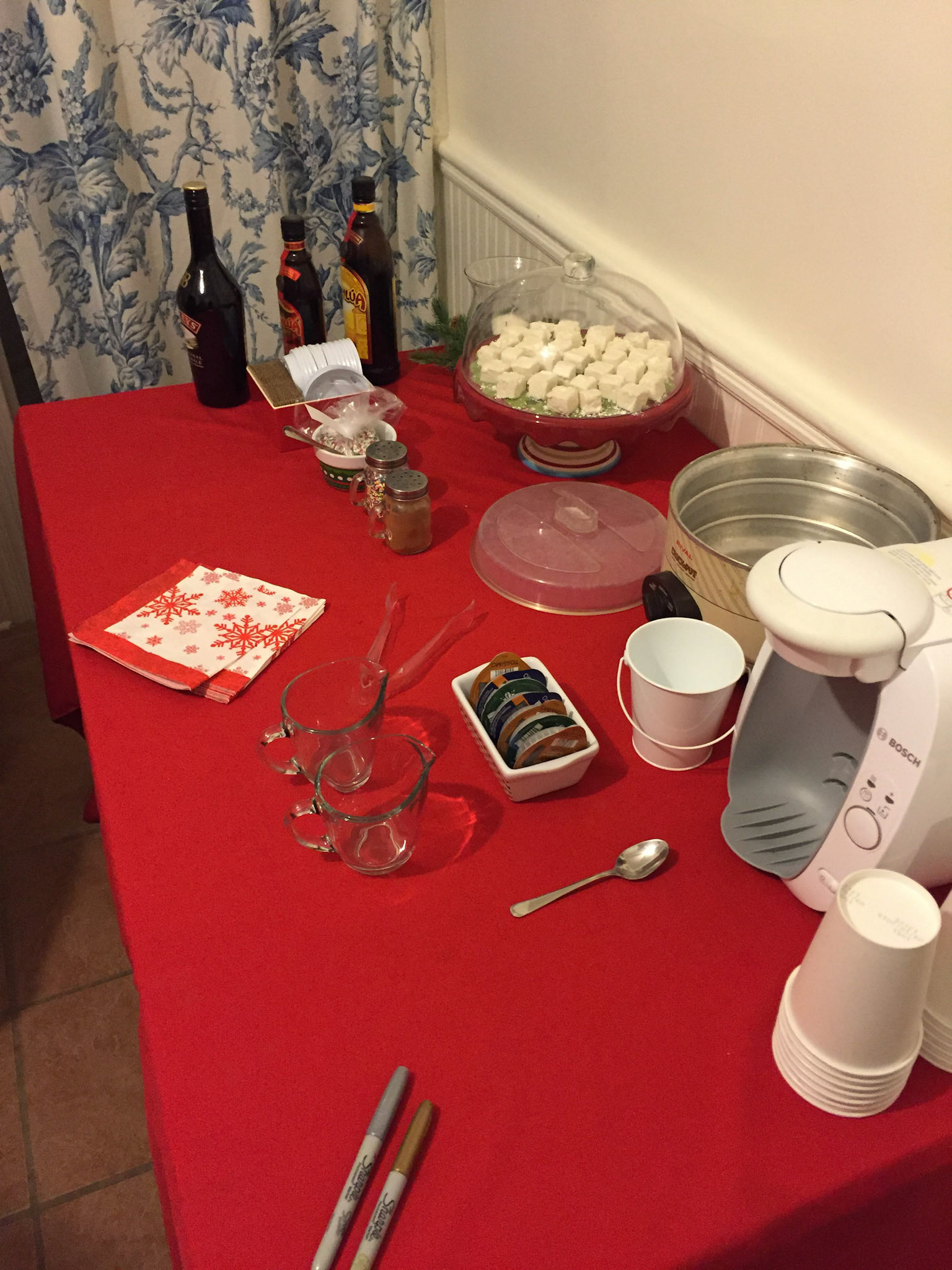 Hot chocolate station - featuring booze, naturally!