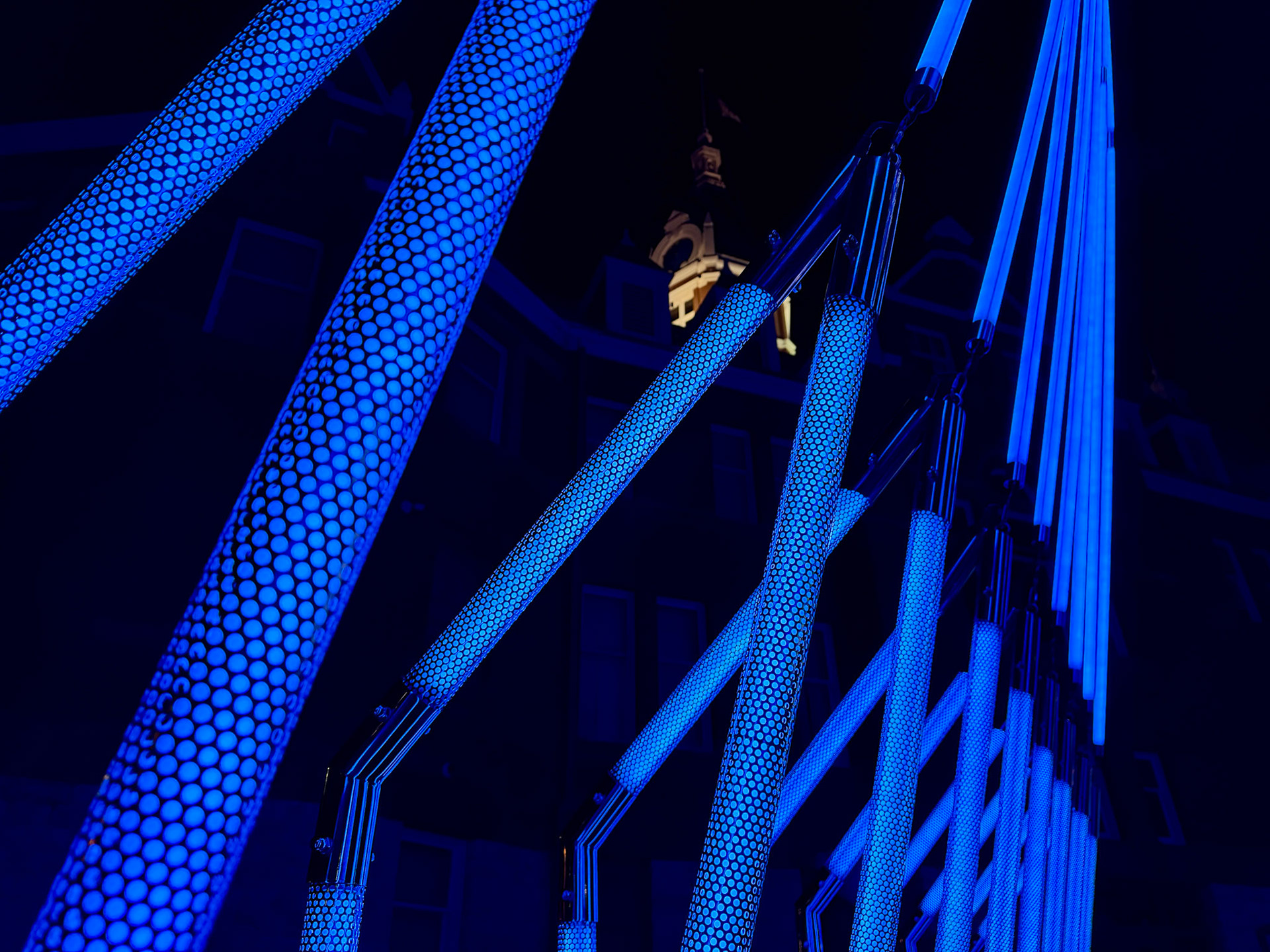 Stratford's Market Square was lit up with the interactive, musical light installation called "Chronoharp"