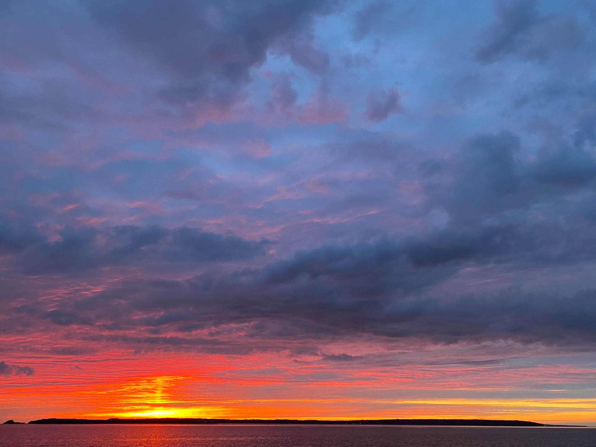 sunset at the cottage, looking towards Christian Island - June 8, 2022