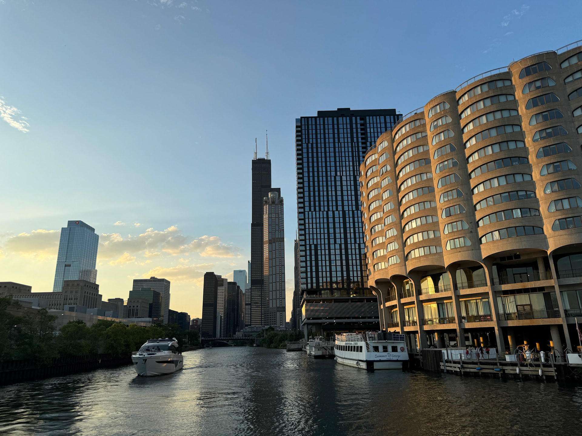 In the distance, the Willis Tower (formerly the Sears Tower)
