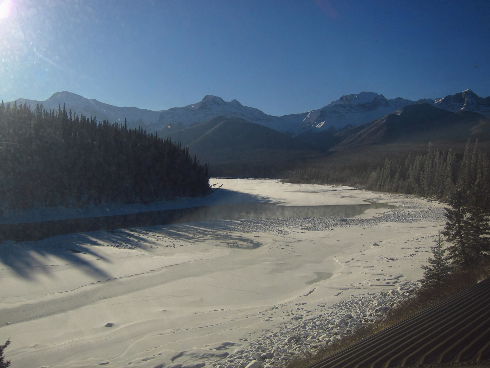 A frozen mountain river in the Rockies