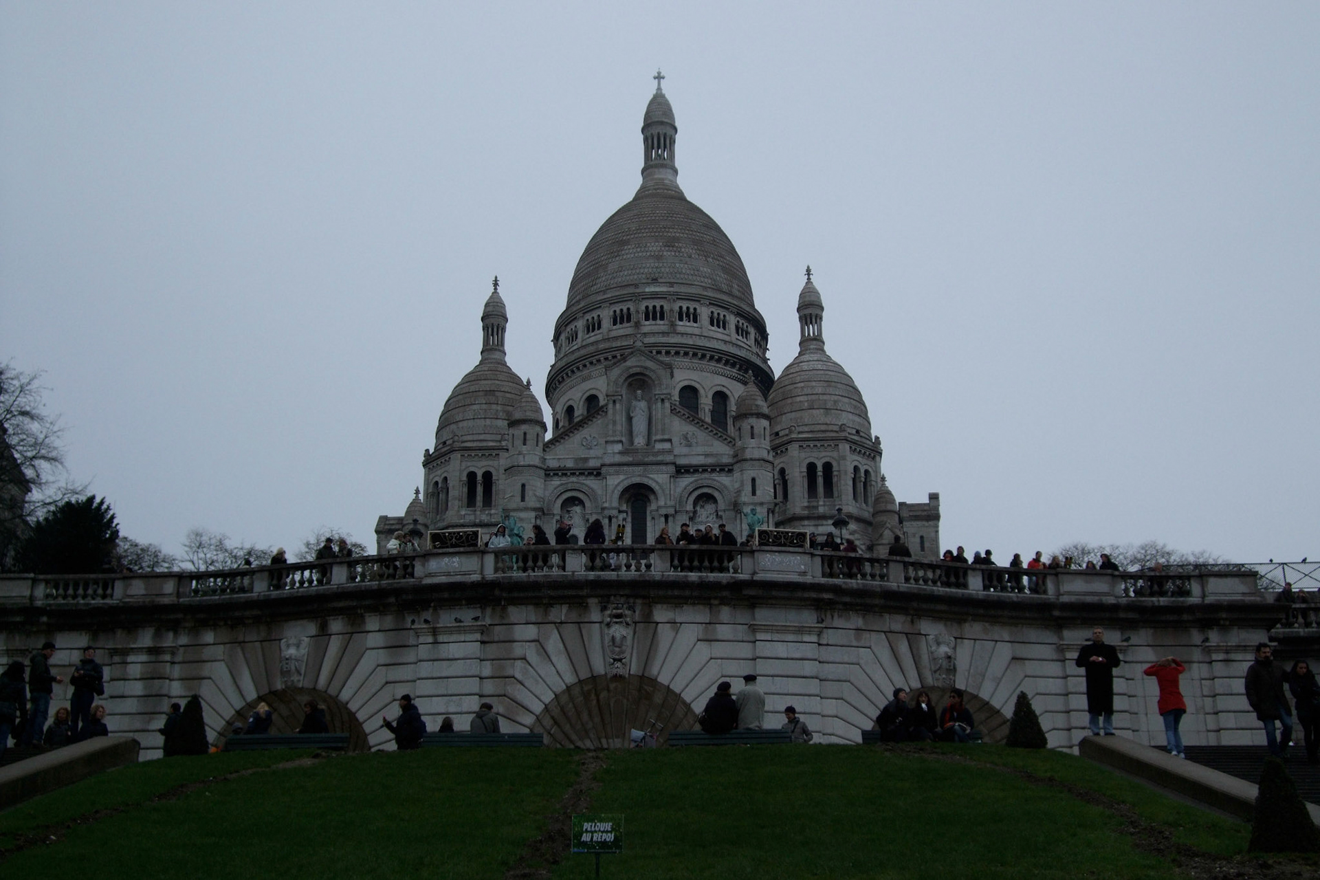 Looking up at the famous domes of Sacre Coeur
