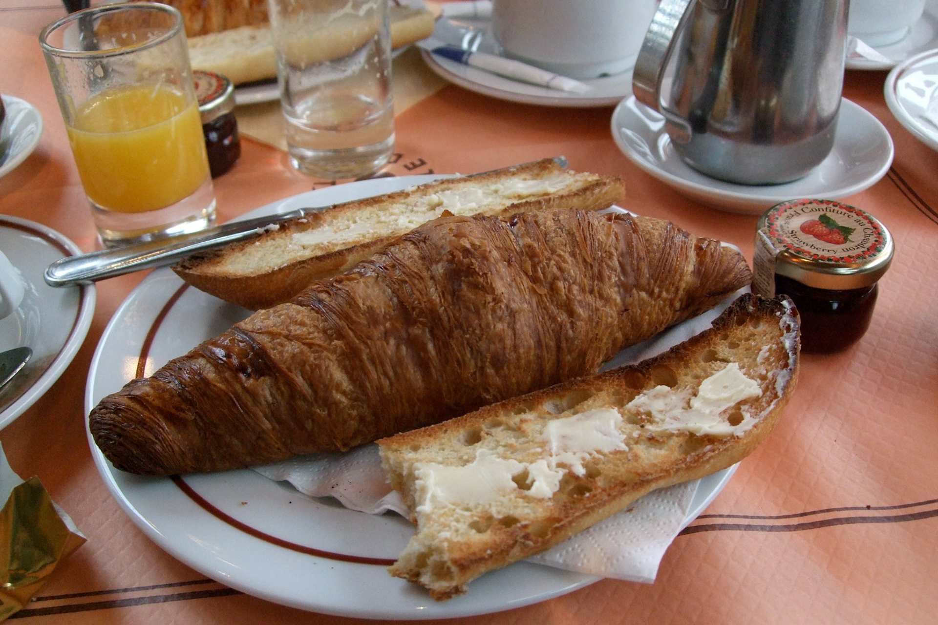 The french breakfast at our cafe (Le Depart Saint-Michel) was amazing. Perfect baguette, perfect croissant
