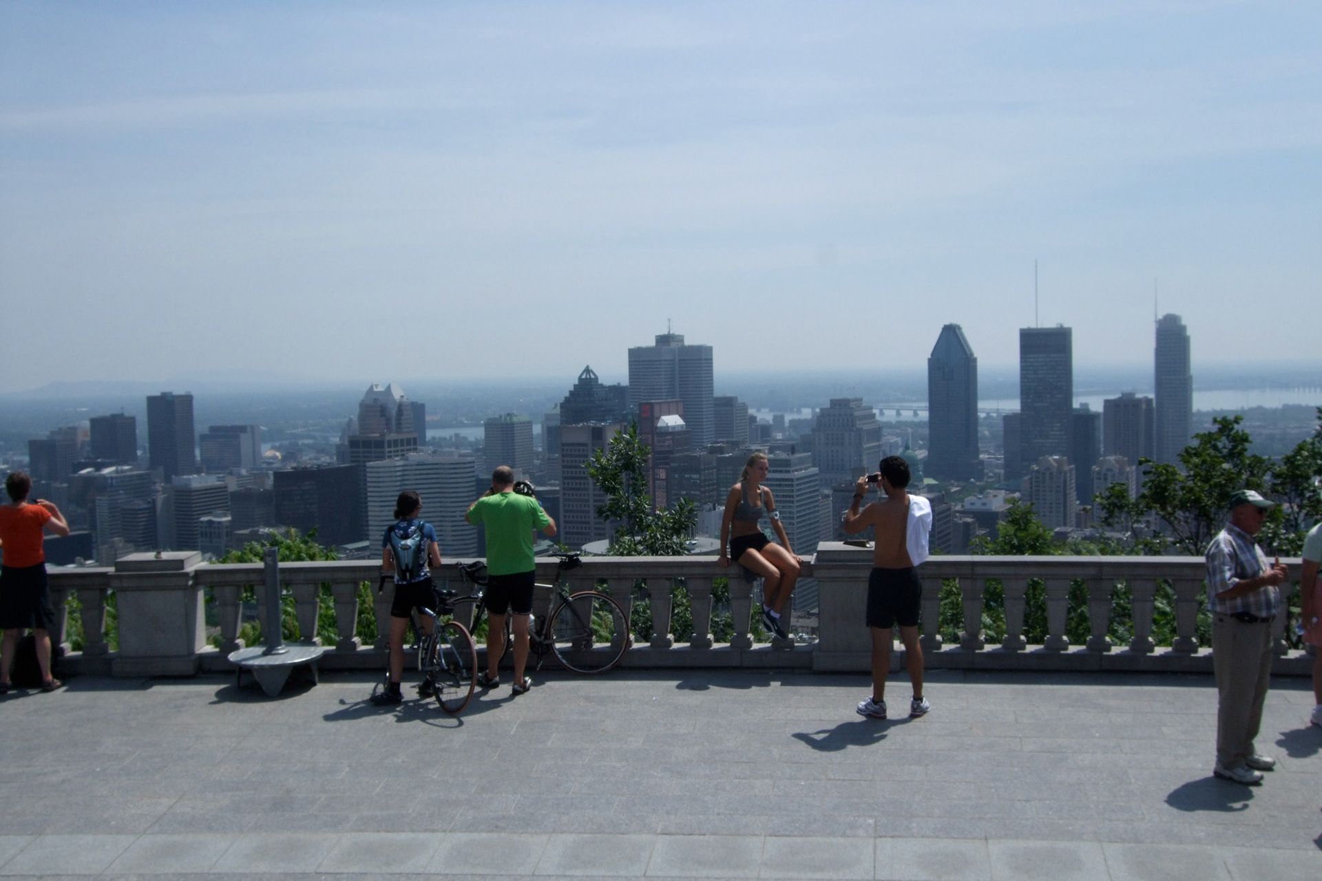 Very fit people enjoying the view from Mount Royal