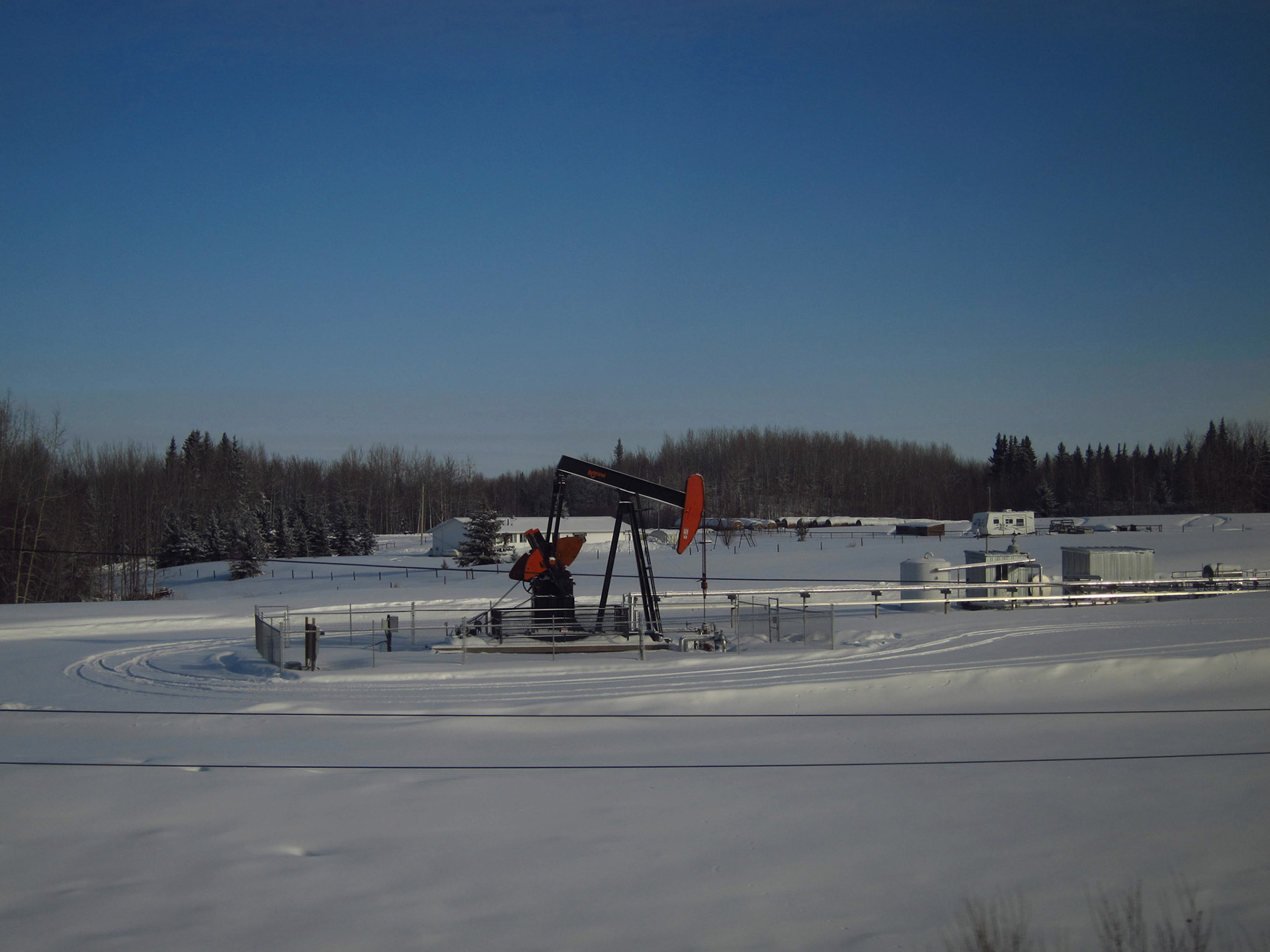 Oil wells dot the Alberta landscape