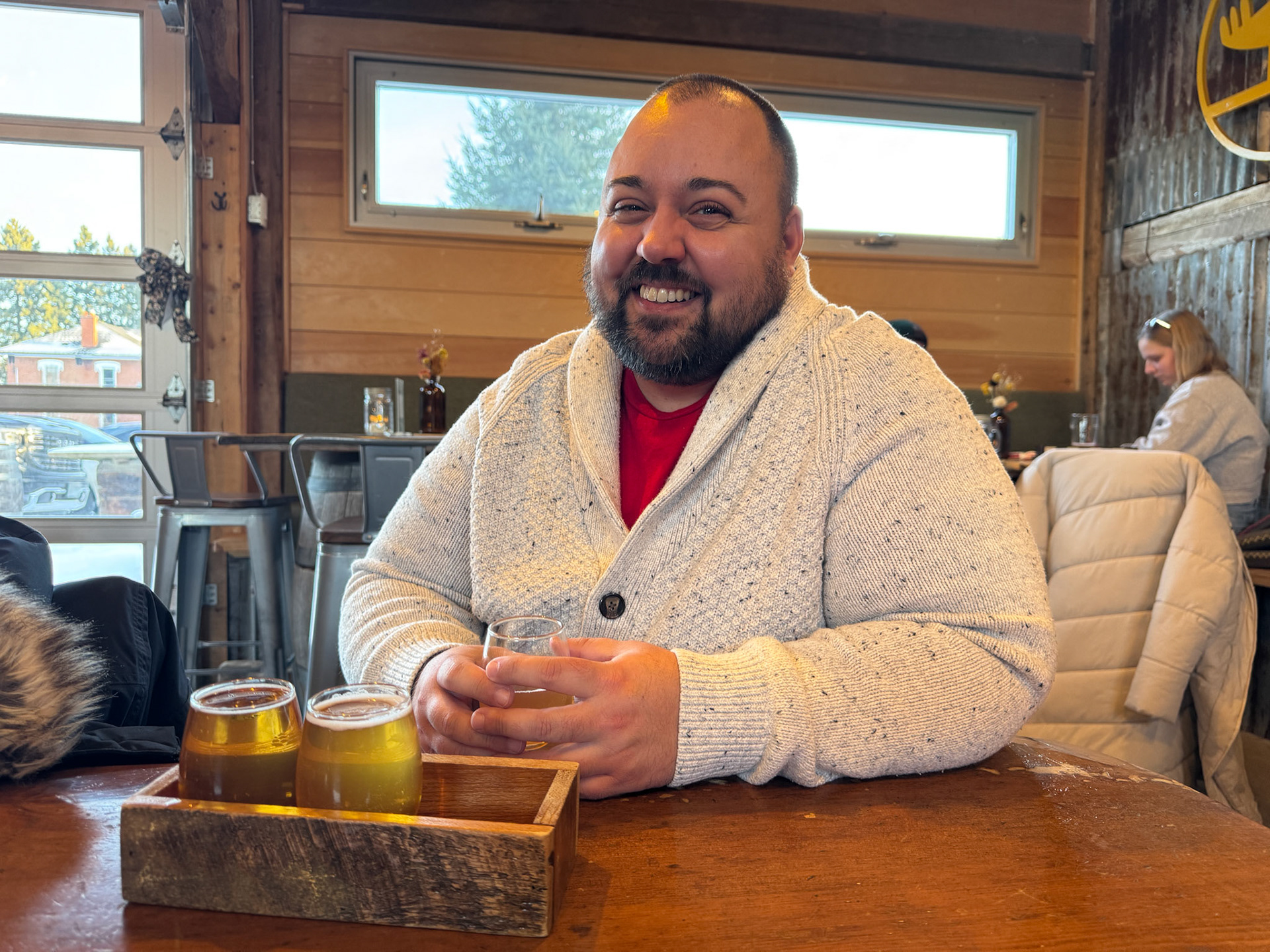 Dane sampled a flight of beer