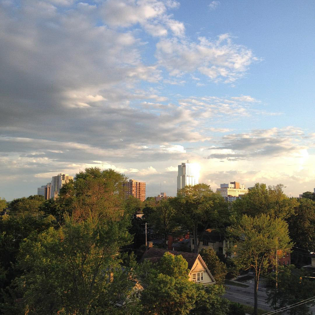 It's a gorgeous evening after the rainstorm - view of downtown #ldnont from my balcony. Listening to Pride Festival music in the distance