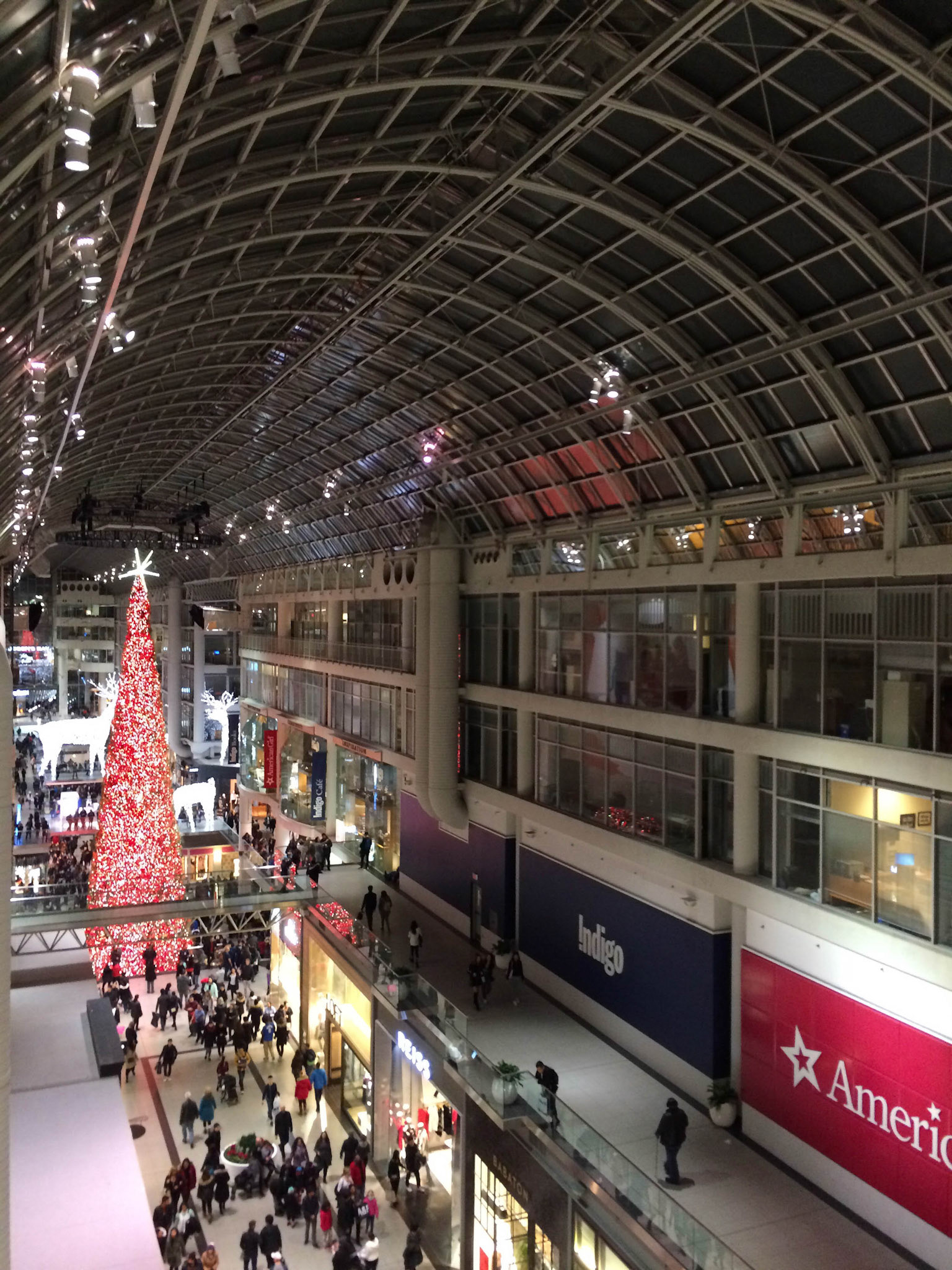The soaring glass atrium of Toronto Eaton Centre