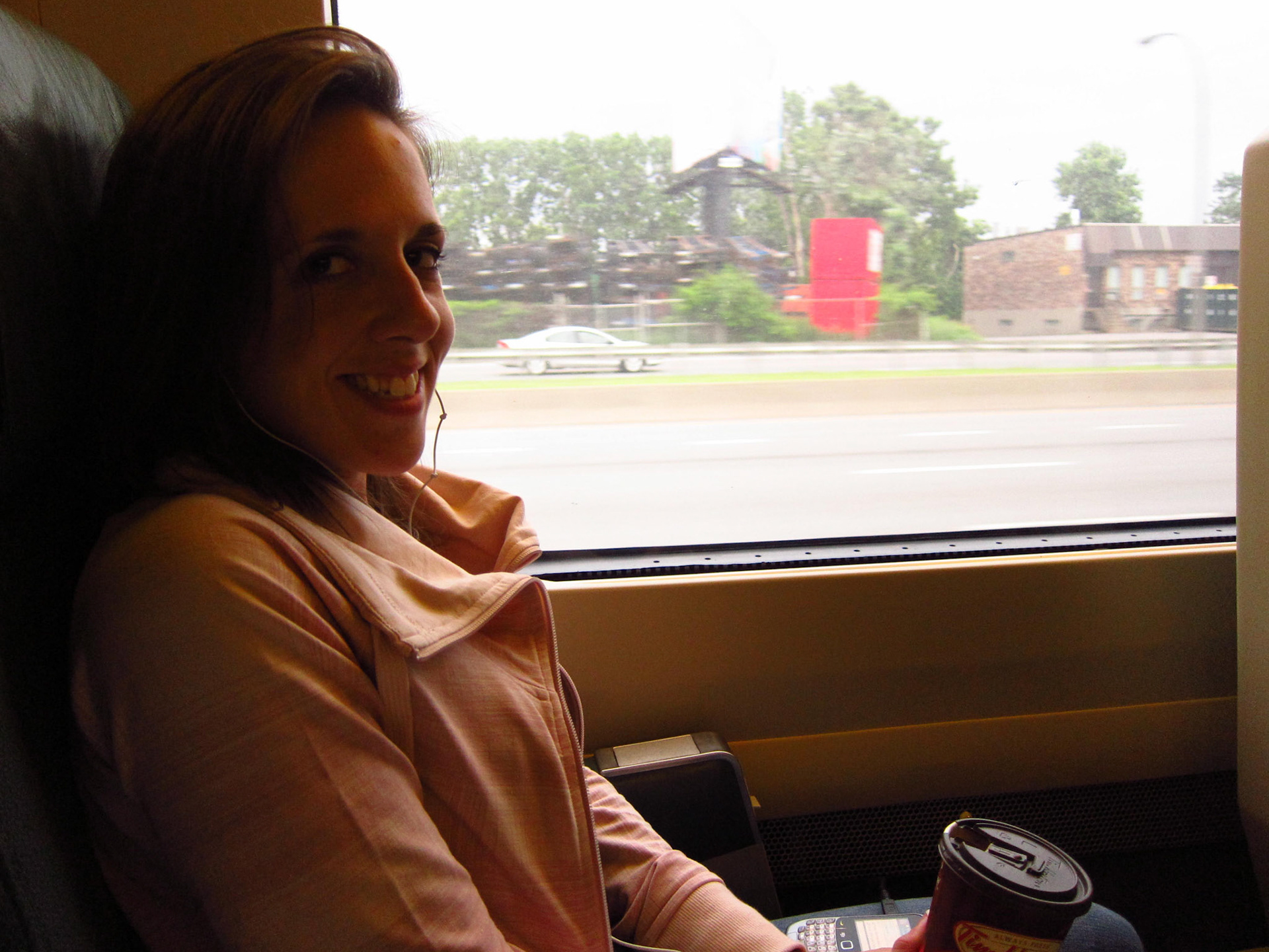 Kelly relaxes on the train to Ottawa