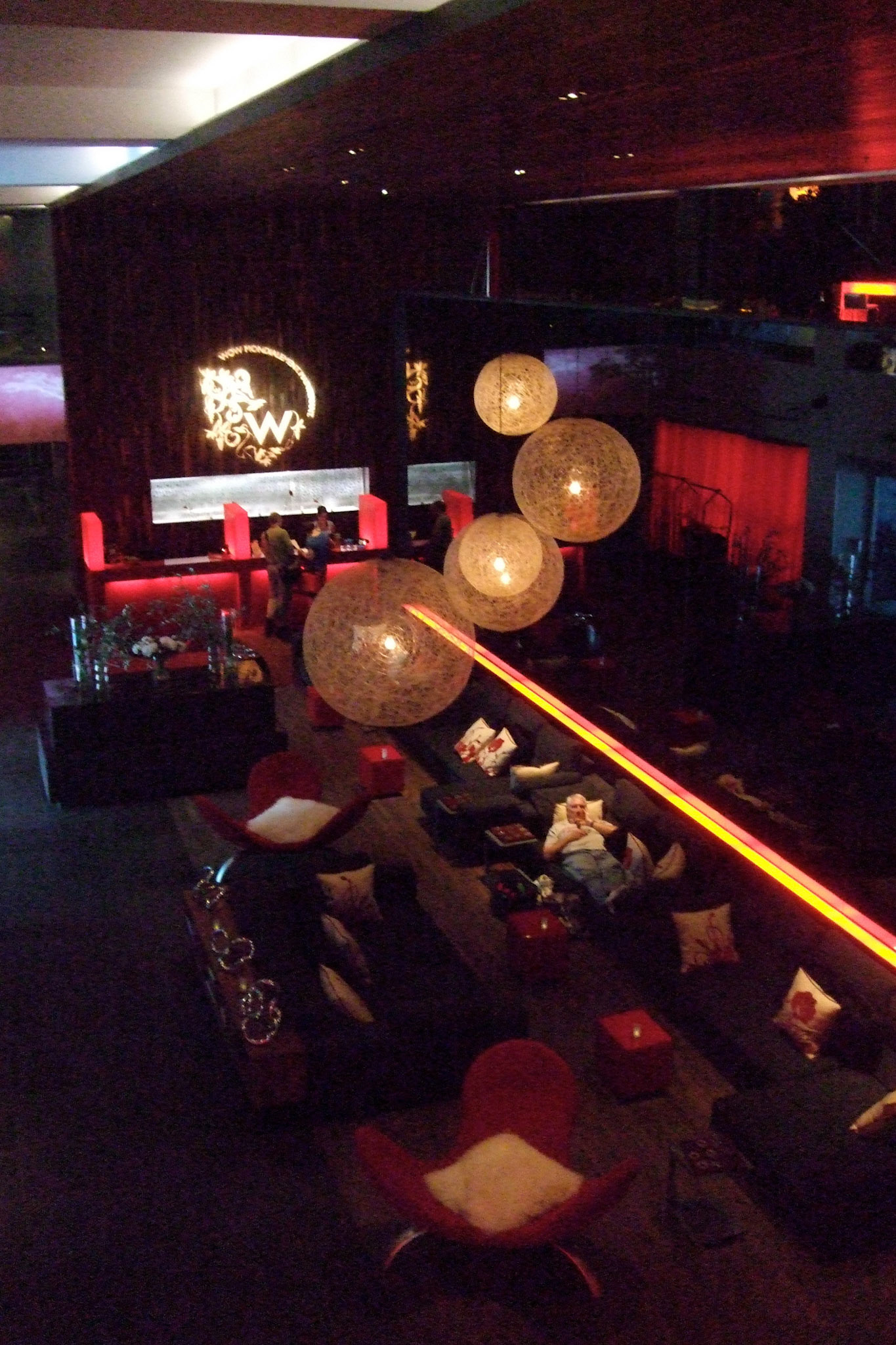 The nightclub/lounge-like lobby of the W Hotel Montreal
