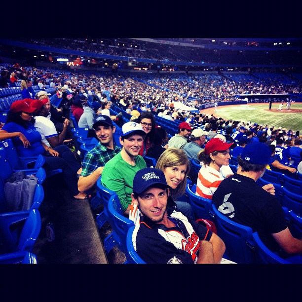 We got on the Jumbotron... Which isn't hard when the #bluejays game is 1/8 sold. w @different_Chris @h_koff @danielblaxall @chadtweets