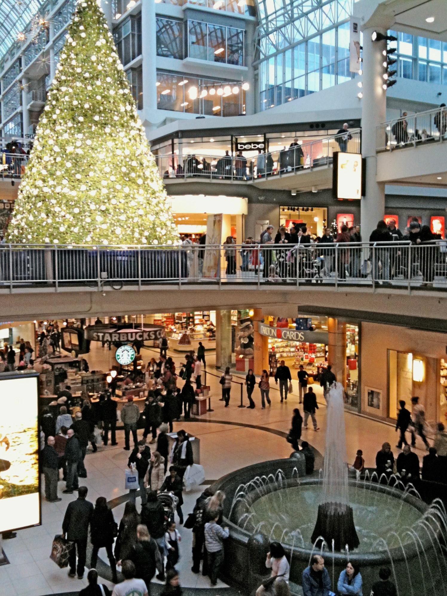 Toronto Eaton Centre, with the crazy rotating Christmas tree covered in blinding crystals