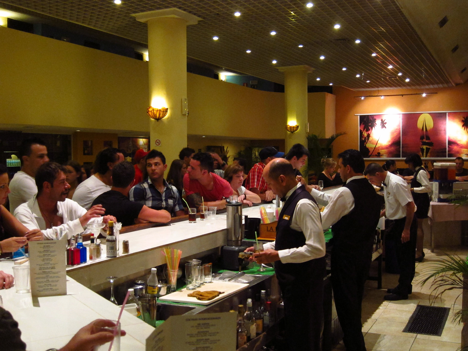 At night, the lobby bar at Breeze Bella Costa was a hopping spot