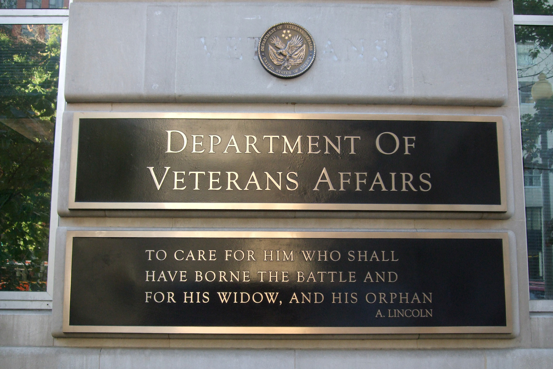 Department of Veterans Affairs, as the sign says. Very powerful quote on the building by Lincoln
