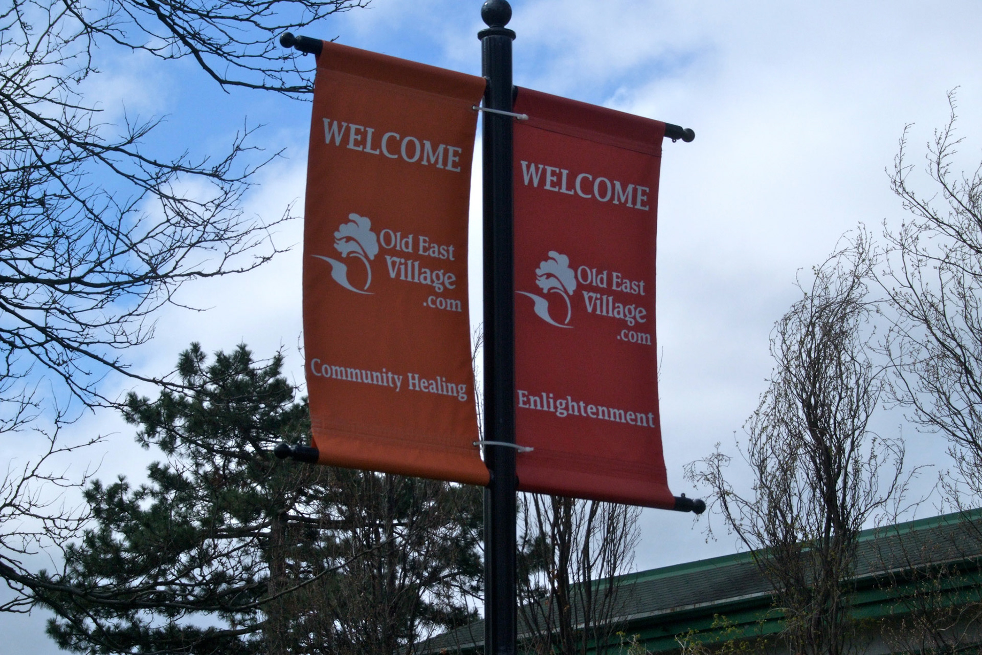 Bright welcome banners in Old East Village