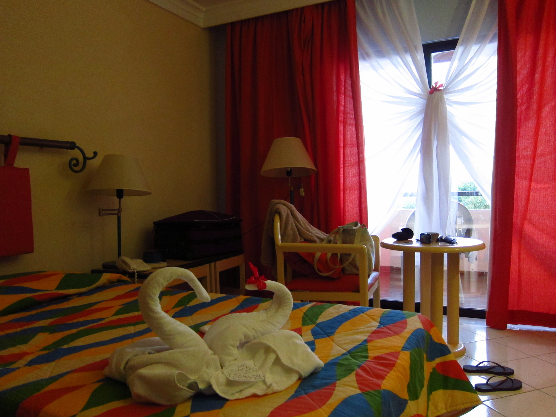 Our resort room - with cute towel scuplture from our maid