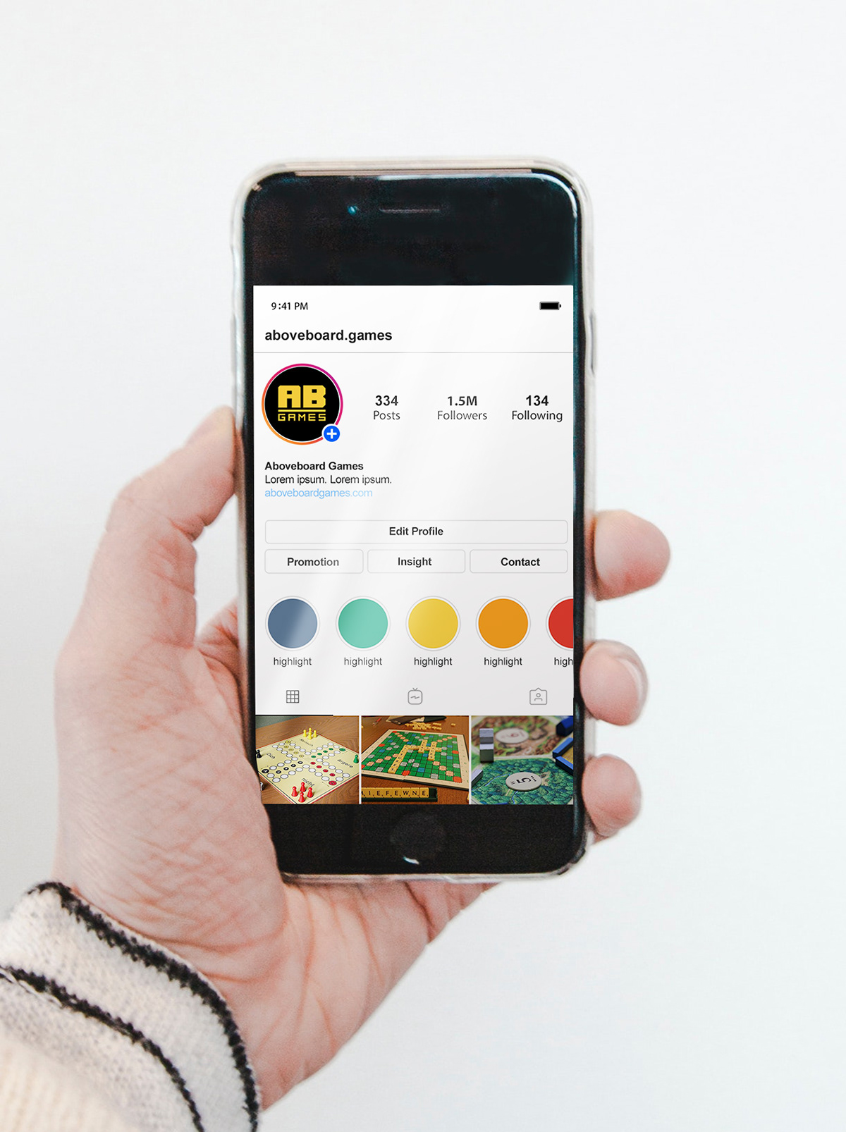 aboveboard games instagram page mockup