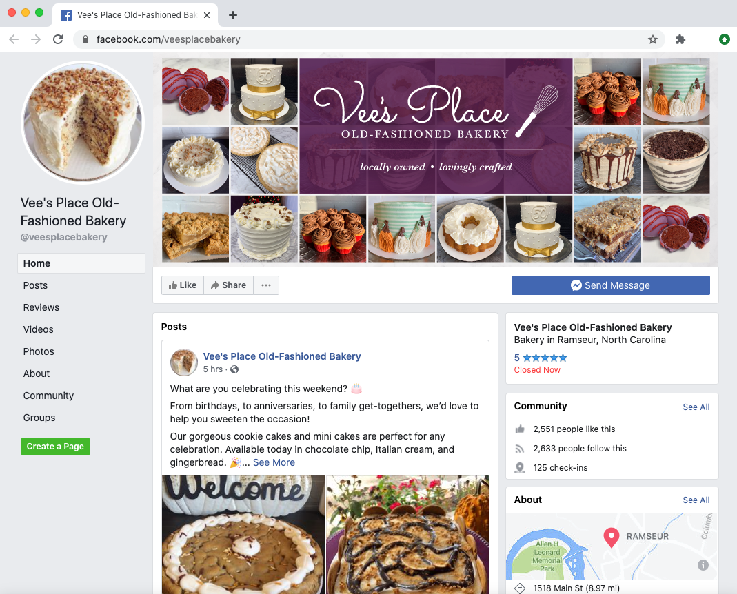 Vee's Place Facebook Homepage