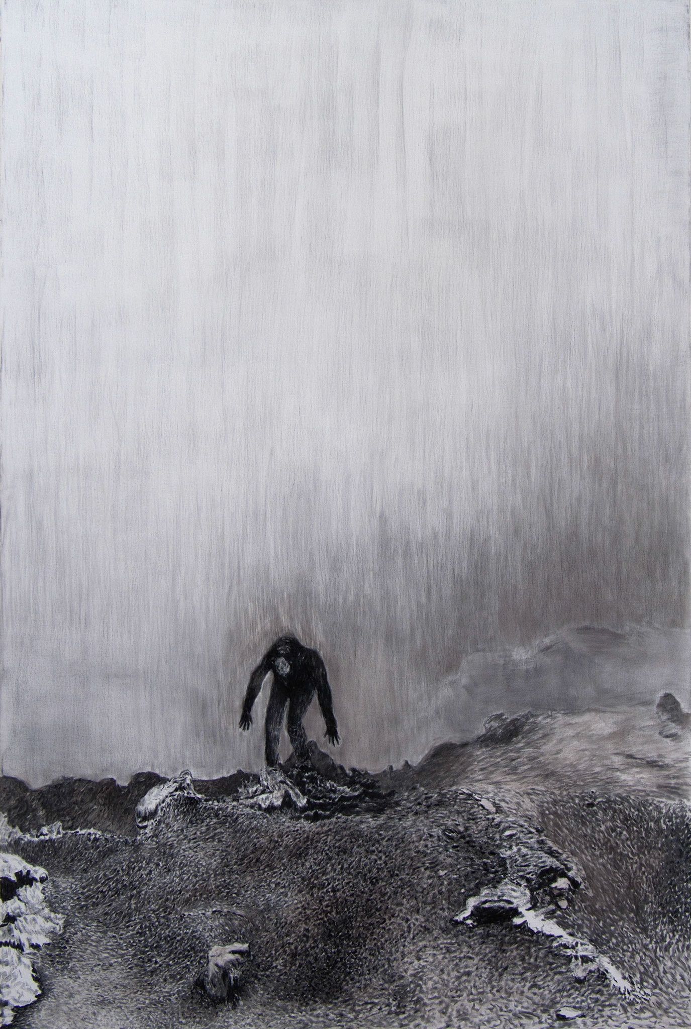 Try, fusain sur toile,194x130, 2014