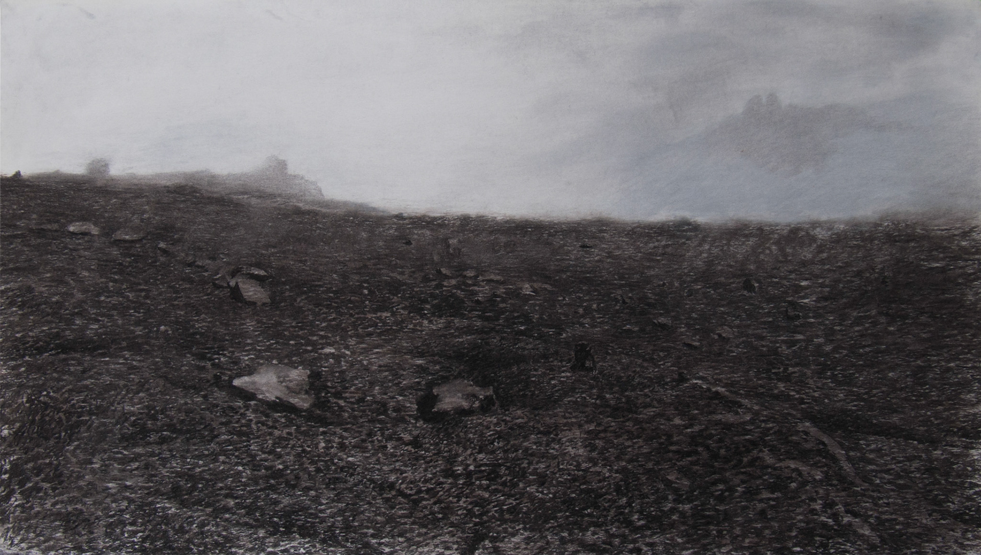 Attente, fusain et pastel sur papier, 68x120, 2014