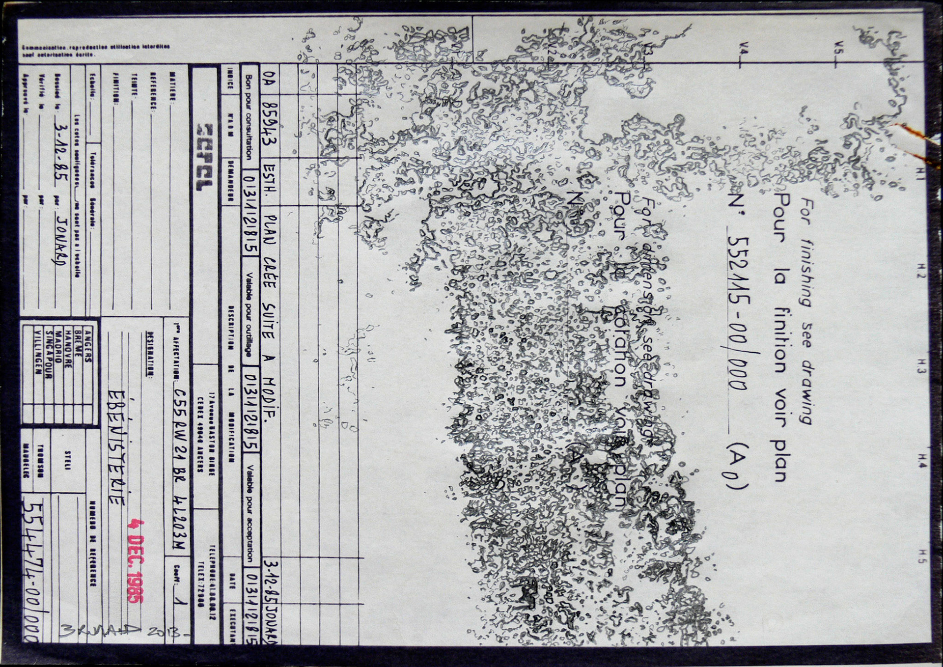 Fragments, graphite sur document trouvé sur le site des Forges, 21x29,7, 2013