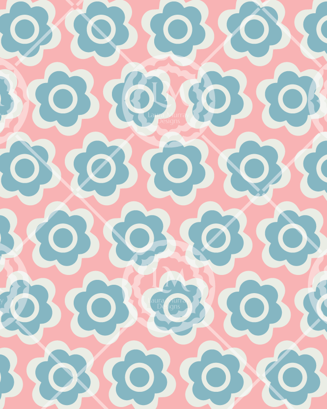Blue Blooms on Pink