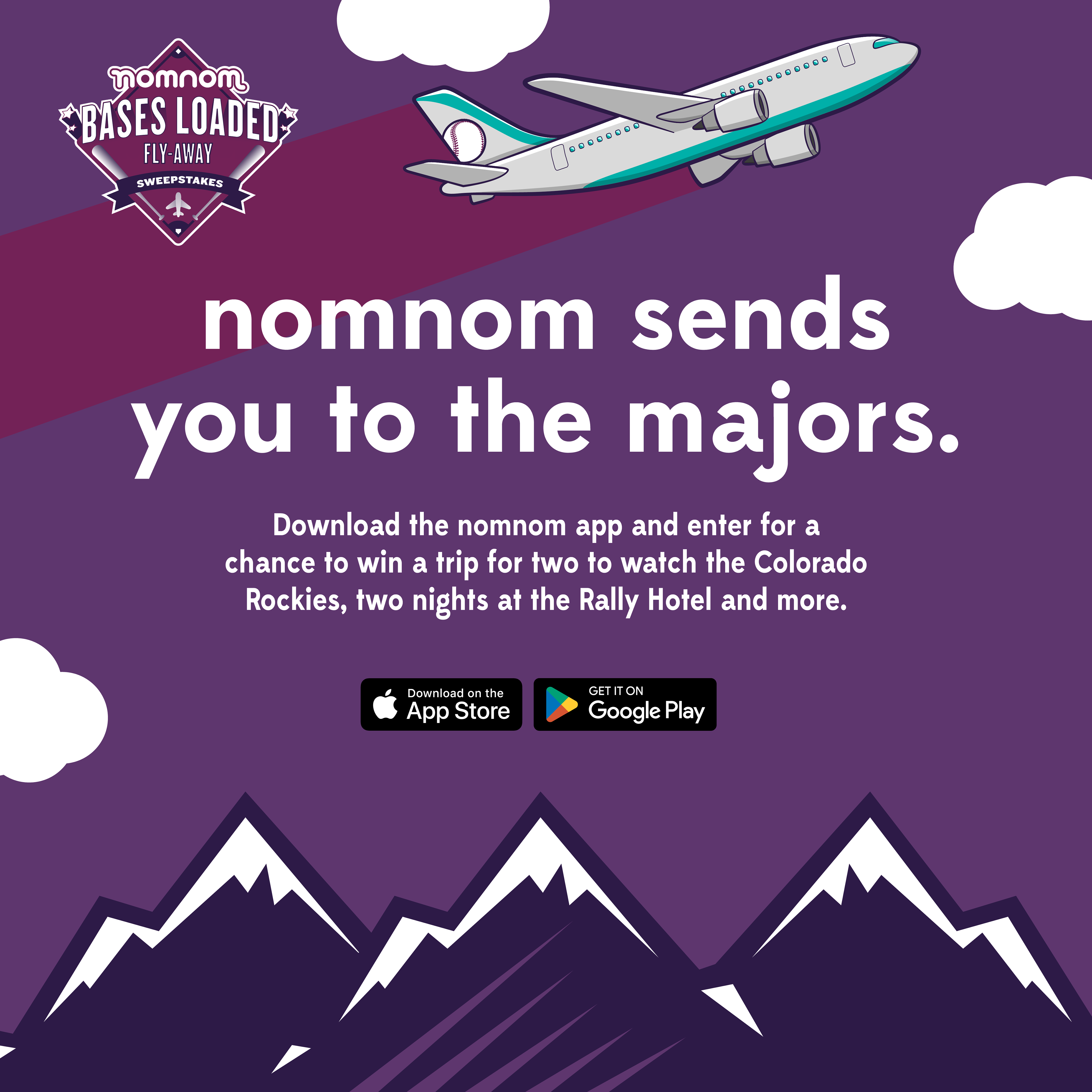 nomnom sweepstakes promotion for baseball themed getaway