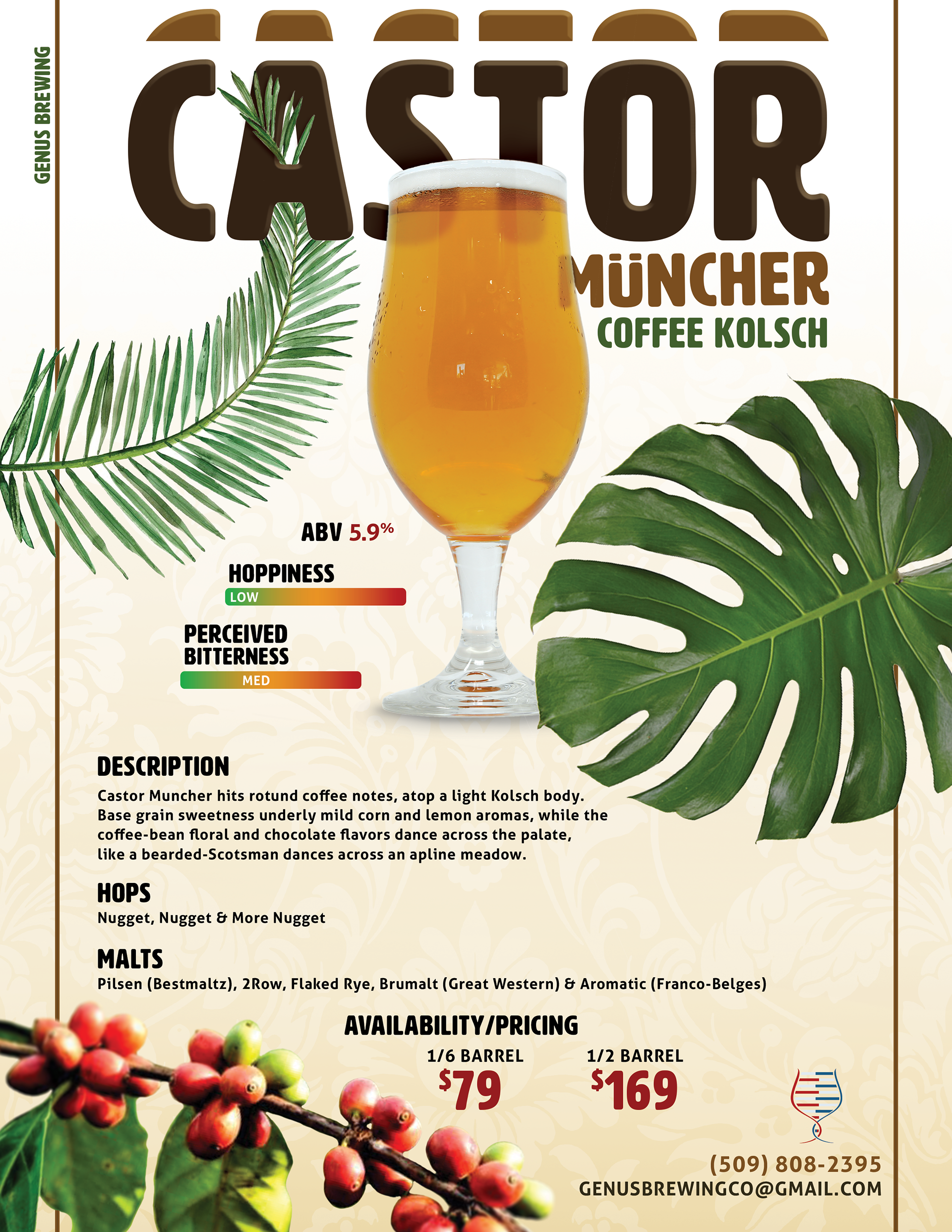 A sales sheet for a specific coffee kolsch, called "Castor Muncher".