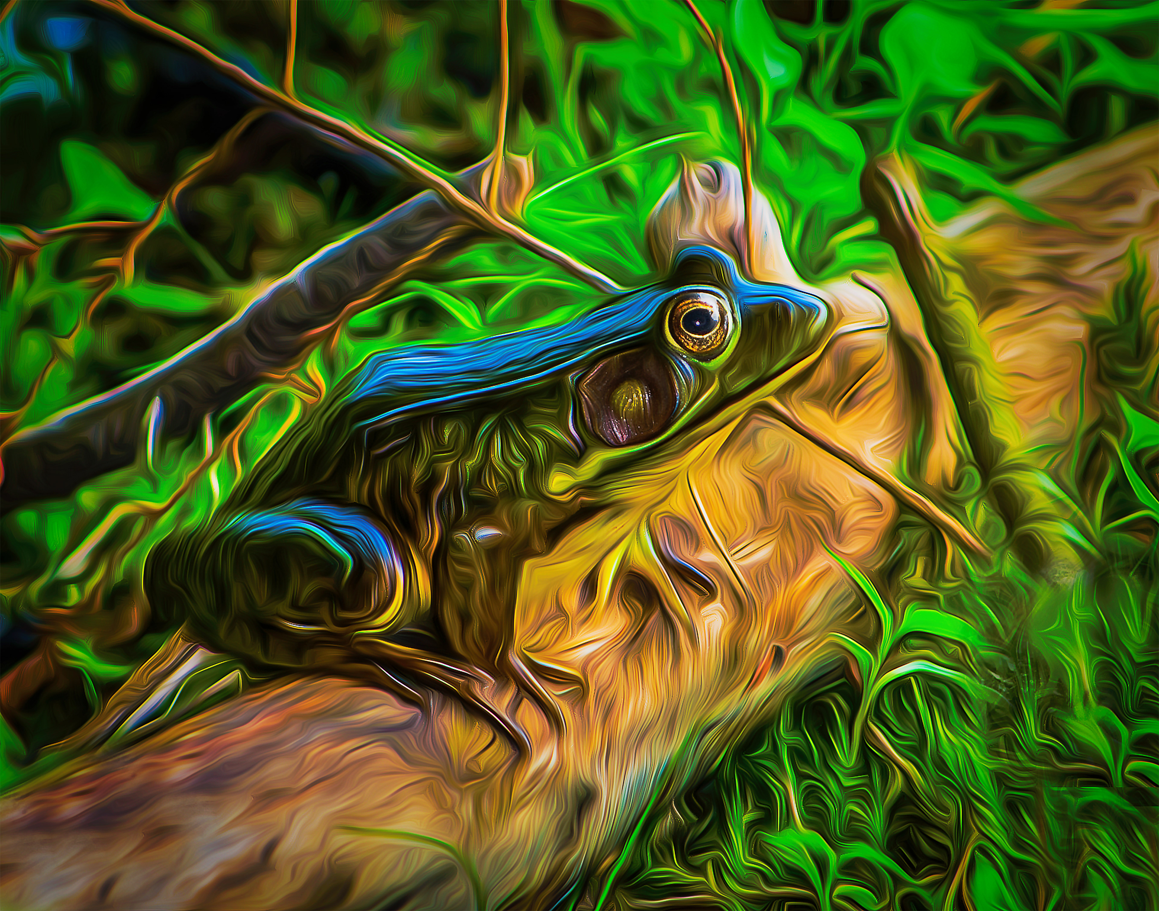 Green Frog on Brown Log