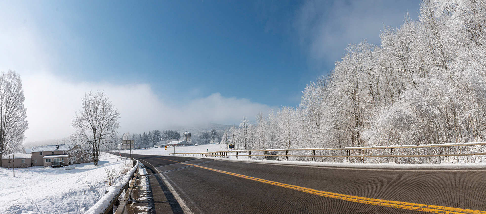 Route 79 with Blue Sky, Snow and Fog