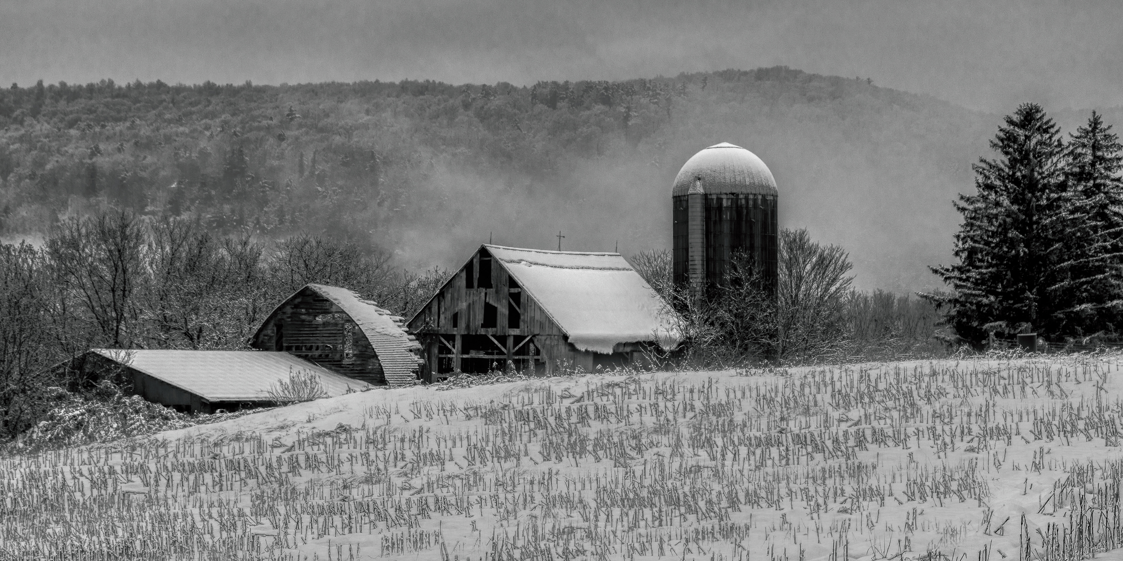 Red Broken Barn B&W
