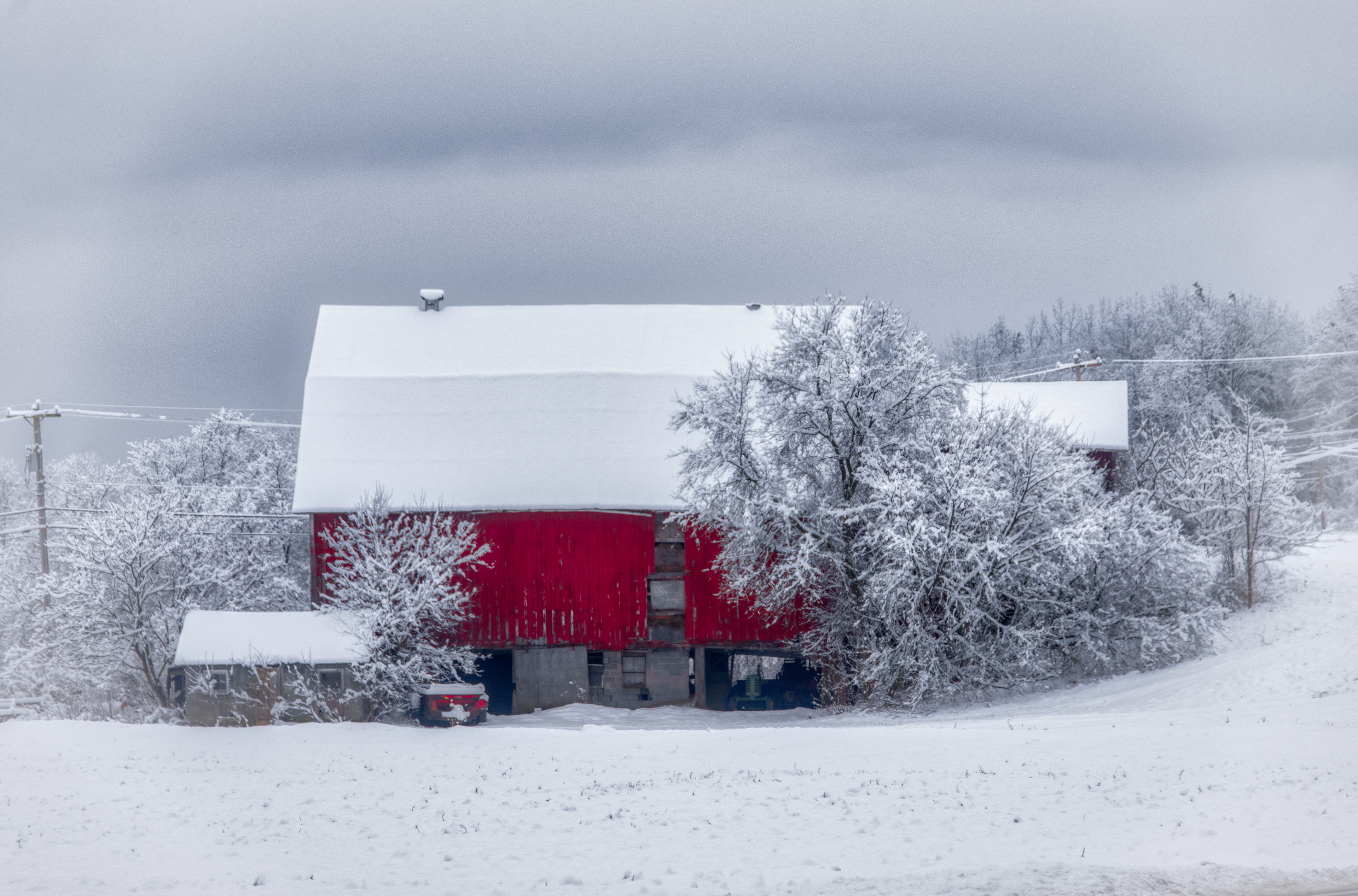 Red Barn in Windsor after 5" Snowfall