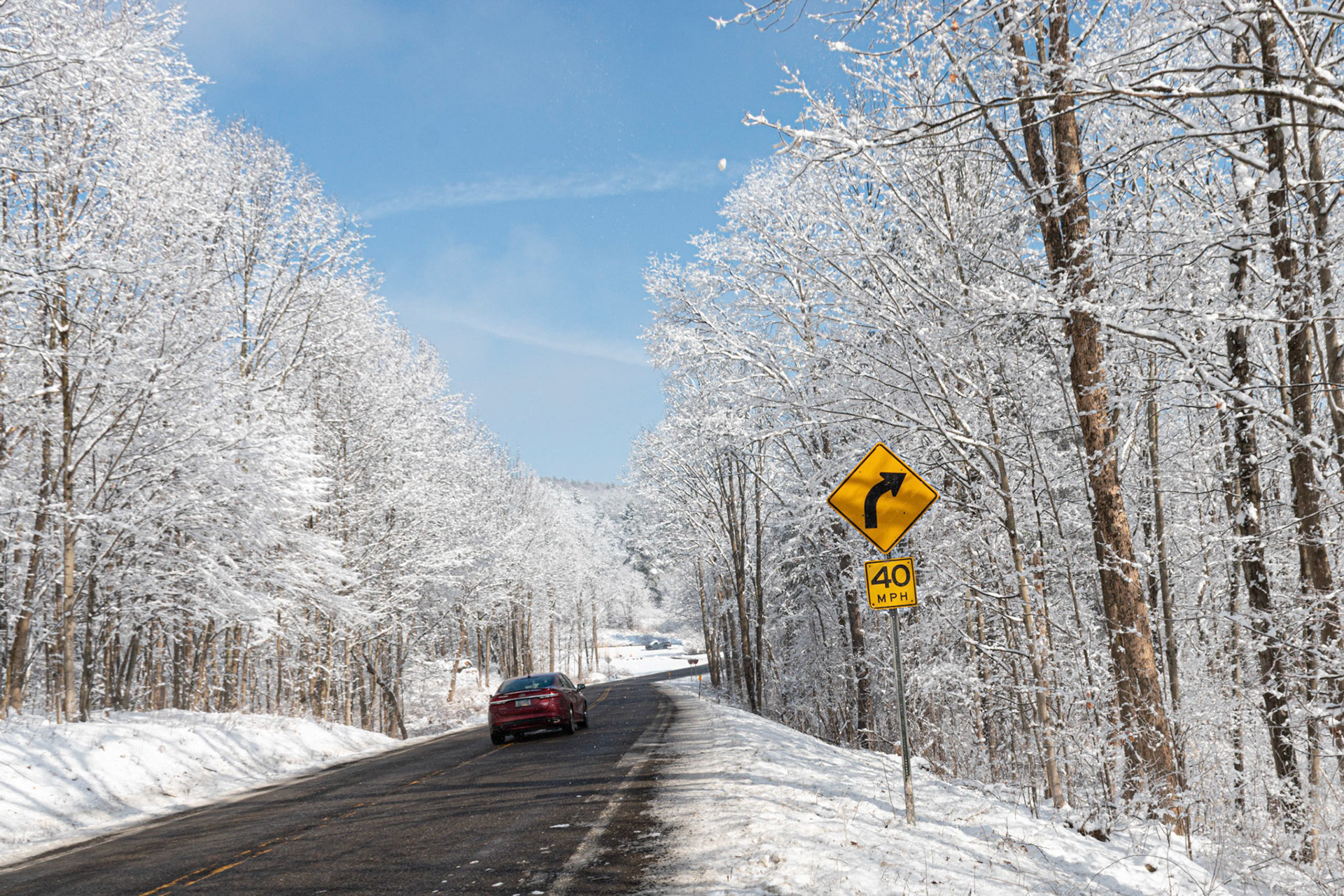 Car Driving in Winter Wonderland on Route 79