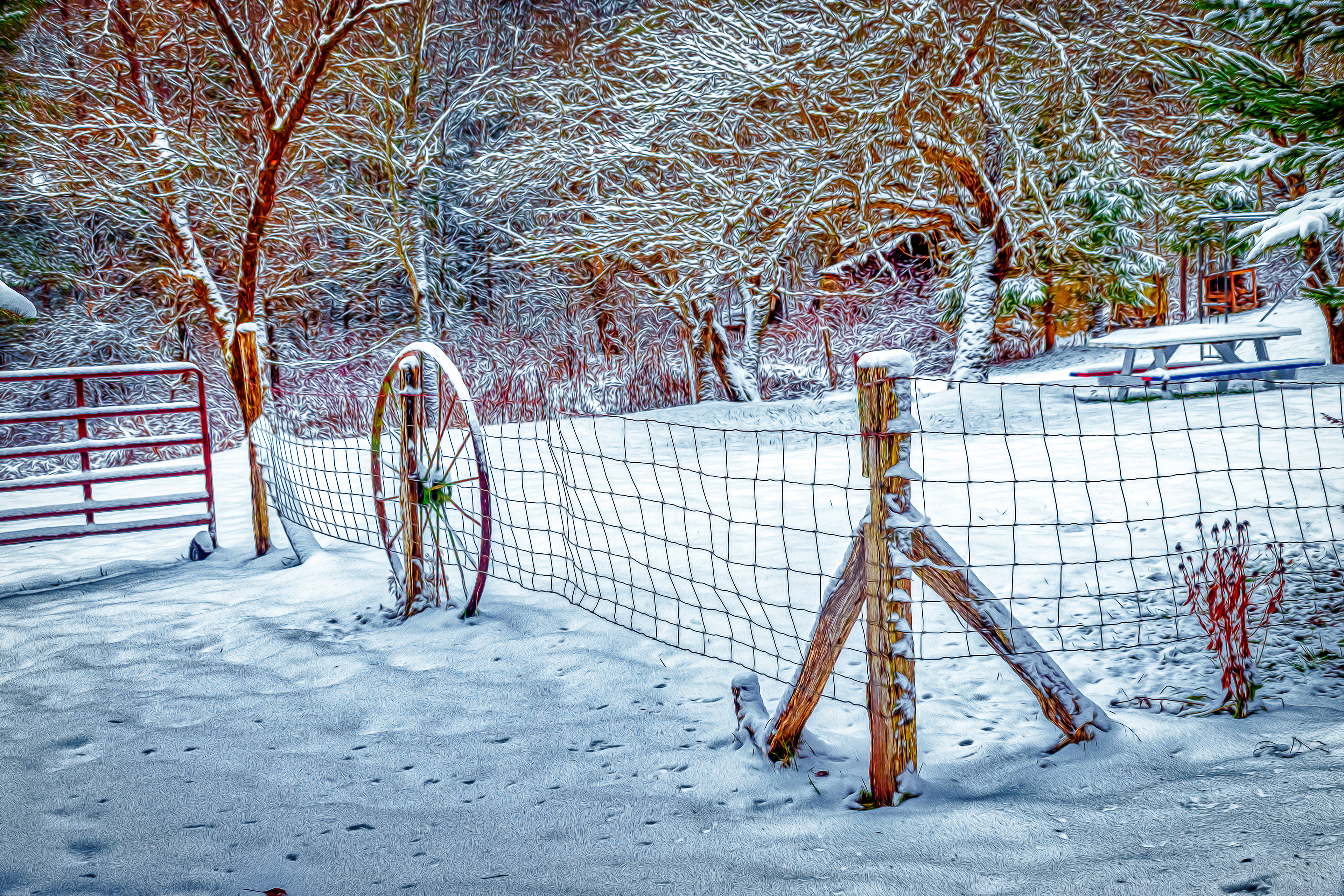 Wagon Wheel in Snow
