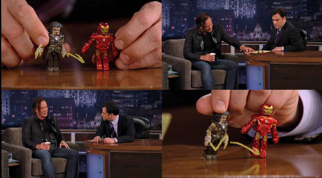 Mickey Rourke on Jimmy Kimmel Live with Iron Man 2 Minimates