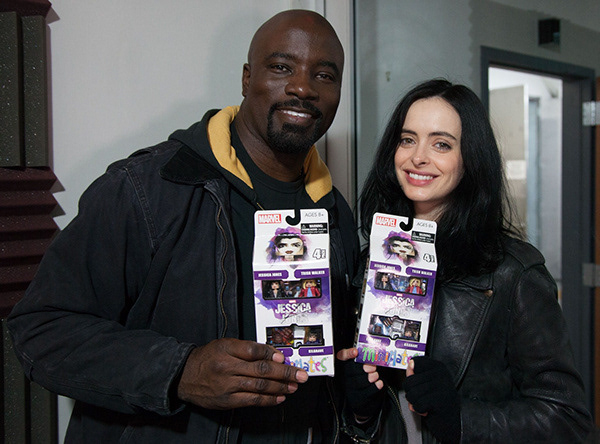 Mike Colter and Krysten Ritter with their Marvel's Jessica Jones Minimates