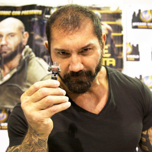 Dave Bautista with his Marvel's Guardians of the Galaxy Drax Minimate