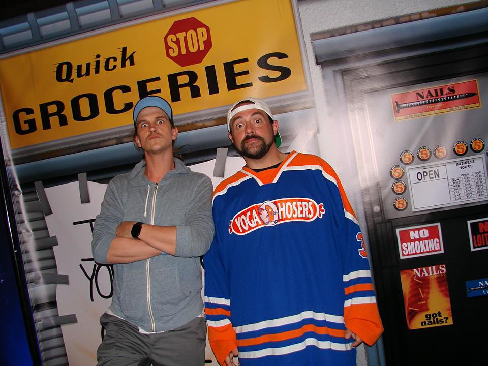 Jason Mewes and Kevin Smith with my Quick Stop backdrop