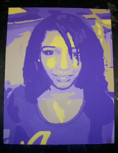 An advanced painting student created her portrait in a complementary color scheme instead of monochromatic.