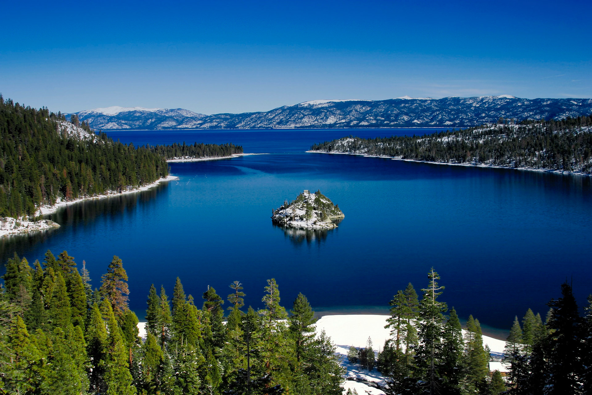 Emerald Bay on Lake Tahoe in winter