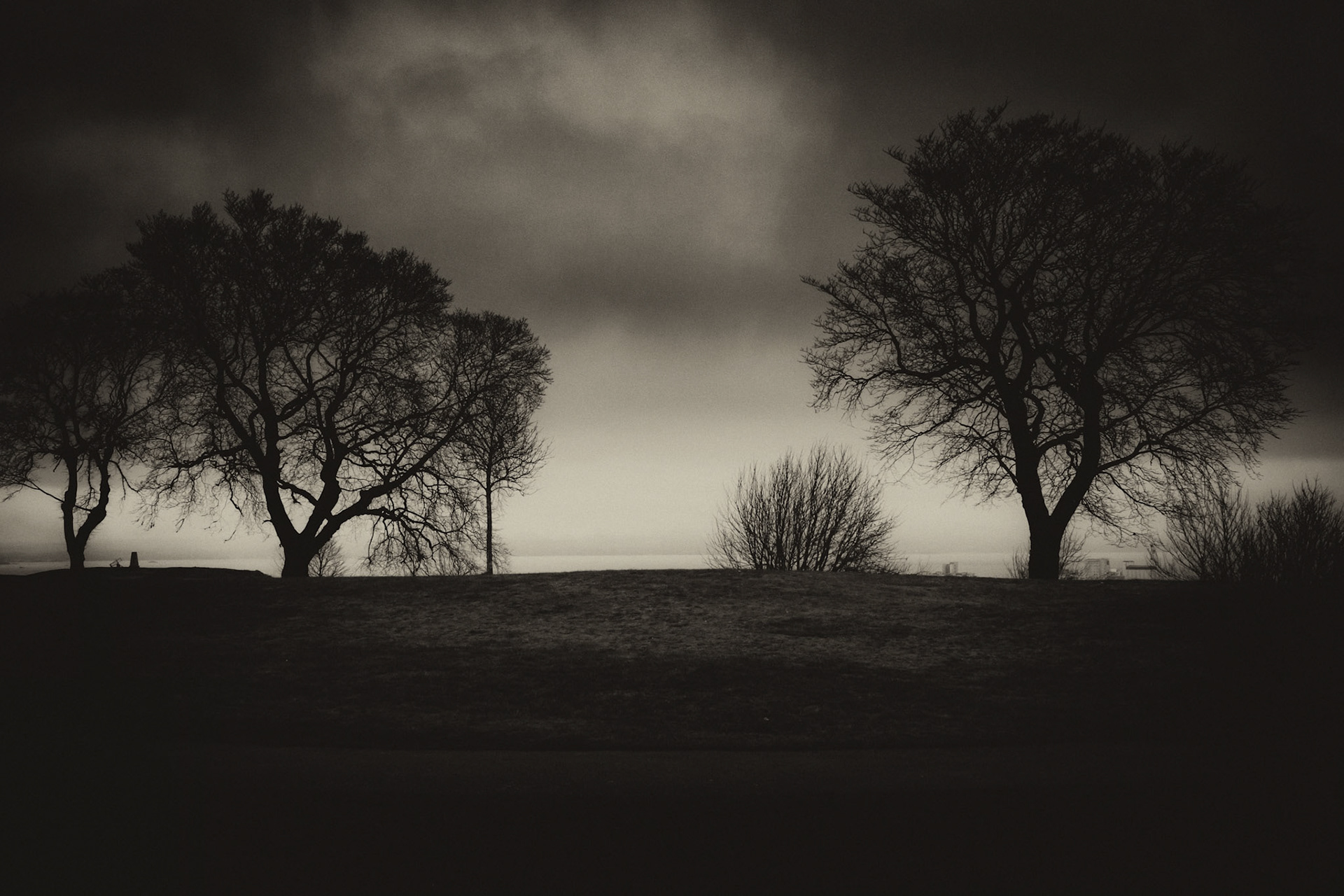 Calton Hill on a overcast and dreary day.